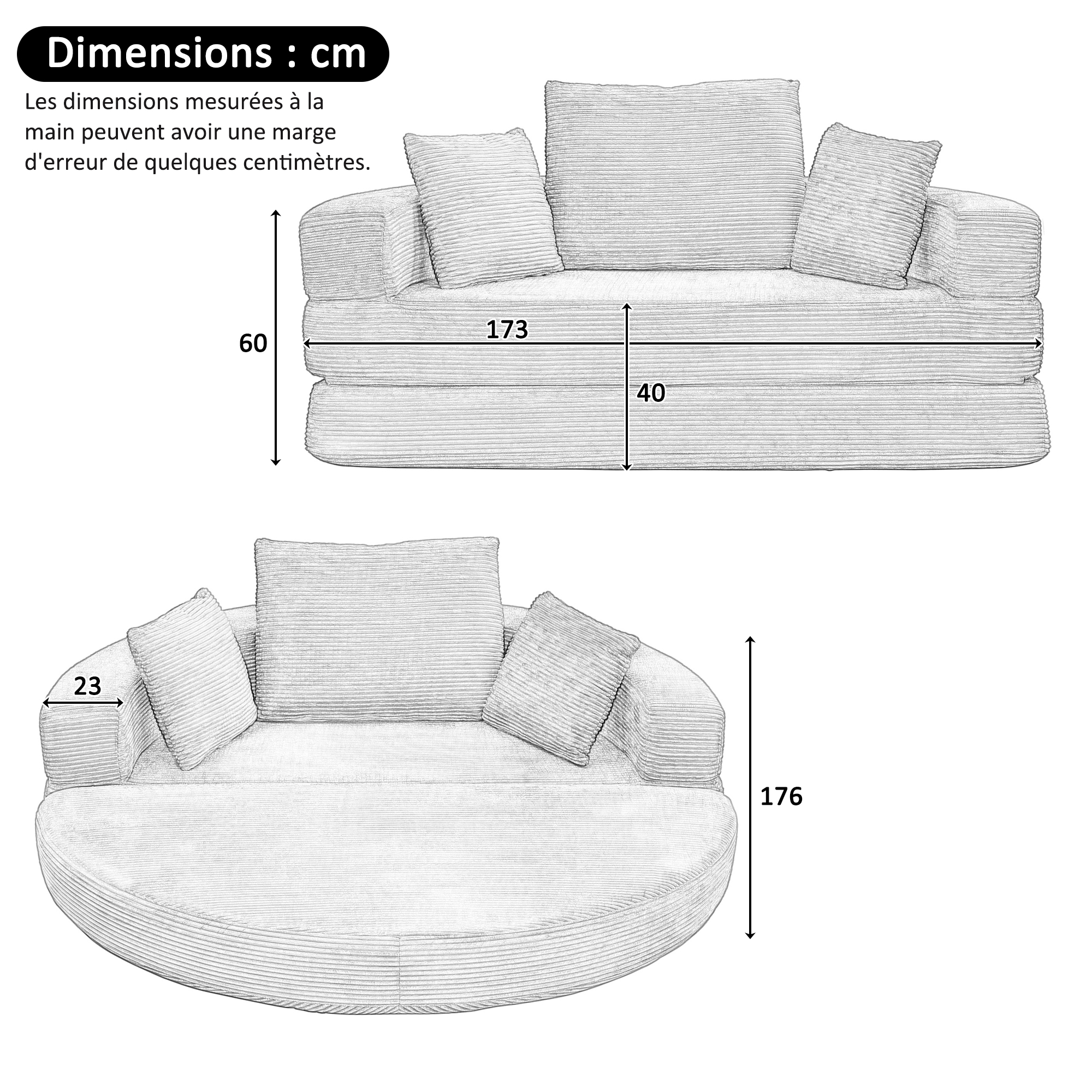 Dimensions du canapé modulable