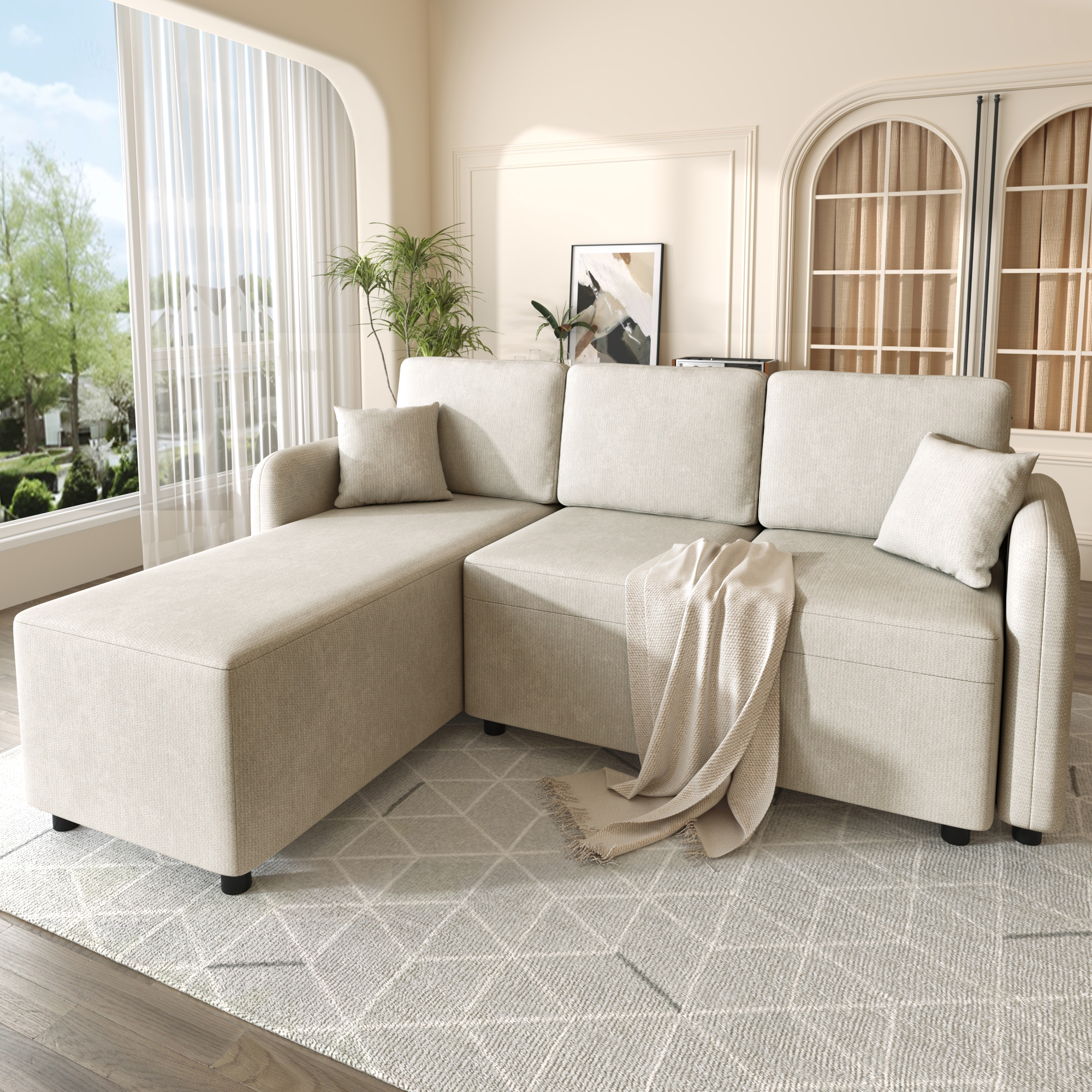 L-Form Ecksofa 3-Sitzer mit langer Liegefläche (14