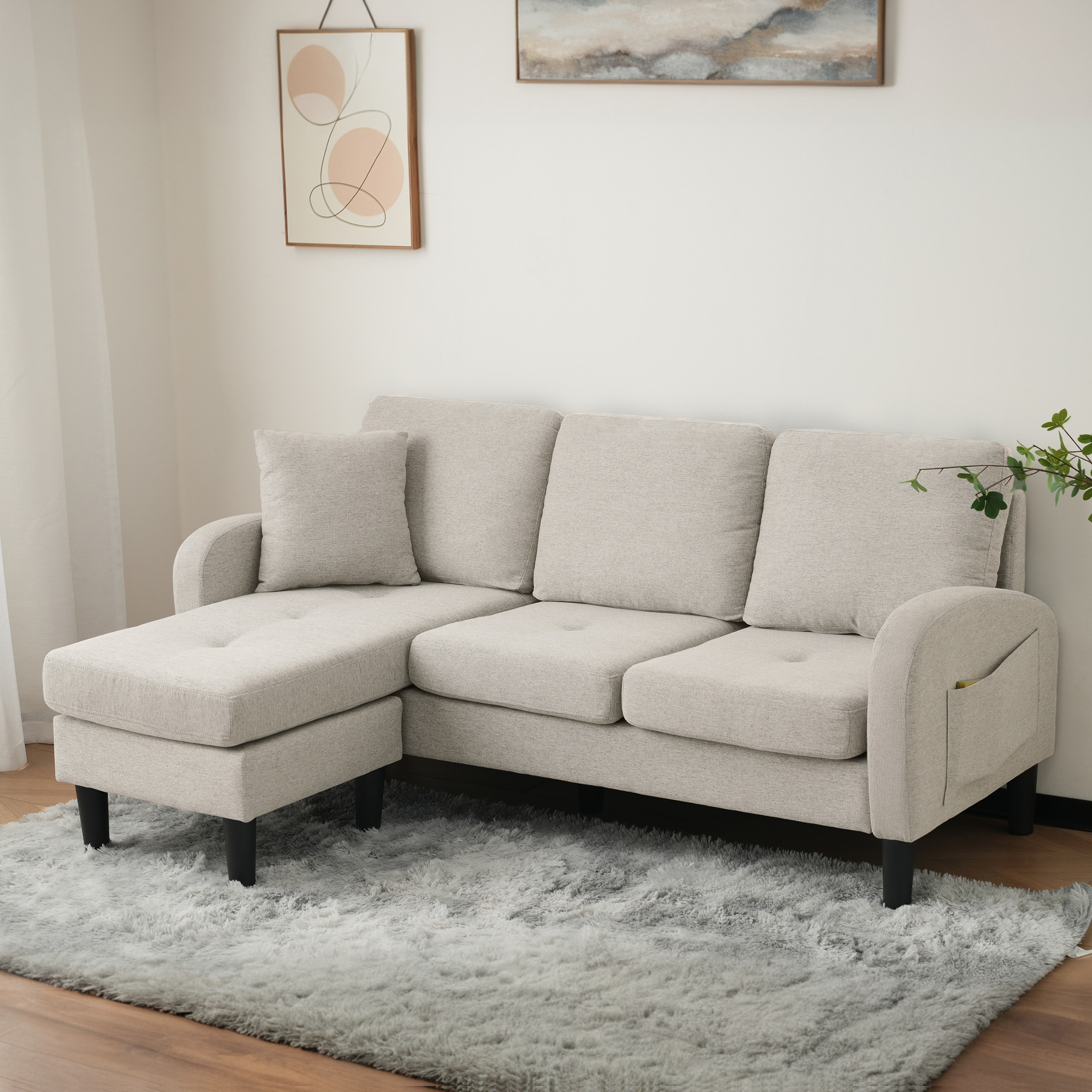L-förmiges Ecksofa mit Chaiselongue – 3-Sitzer Sof