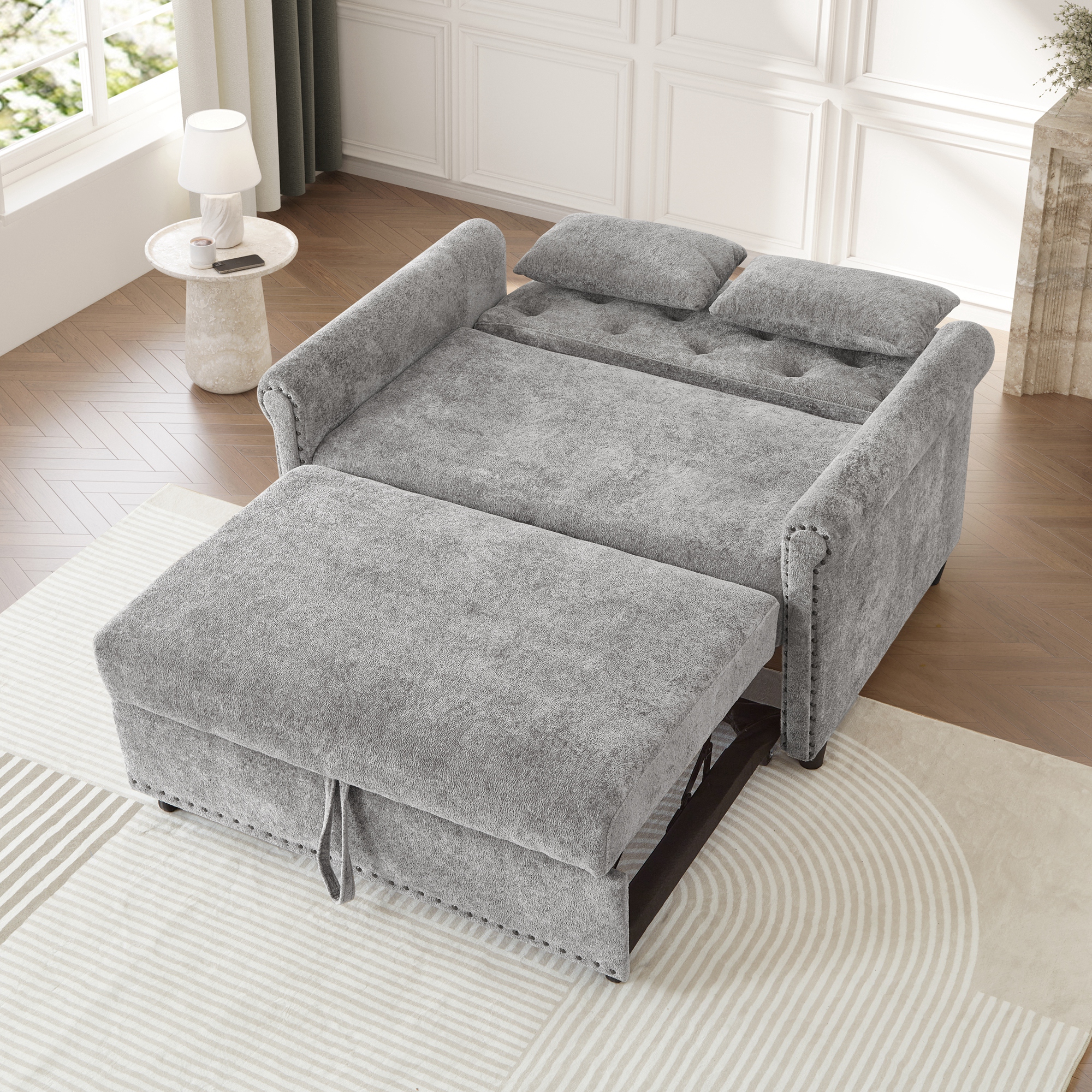 Canapé 2 places 120 x 80 x 82 cm, convertible, en chenille, Gris - vue complémentaire