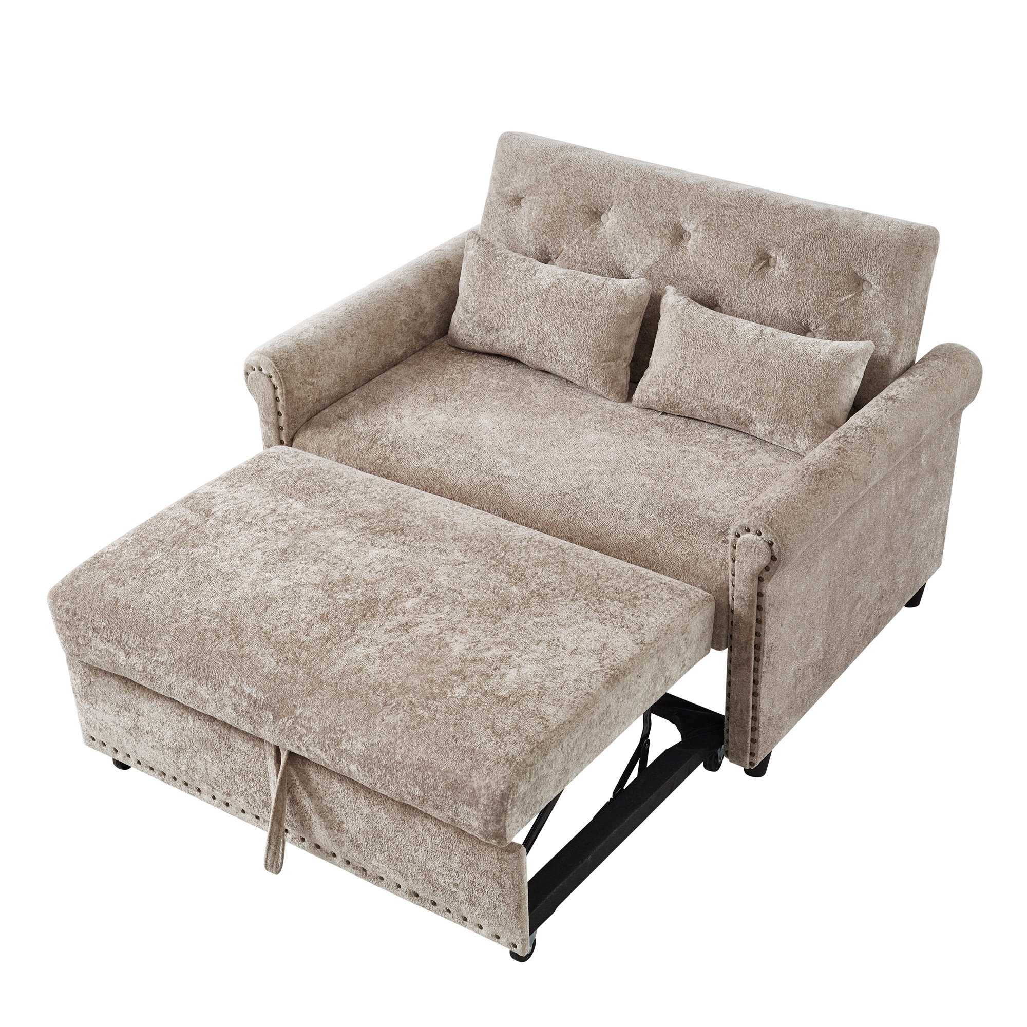 Canapé 2 places 120 x 80 x 82 cm, convertible, en chenille, Gris brun - détails