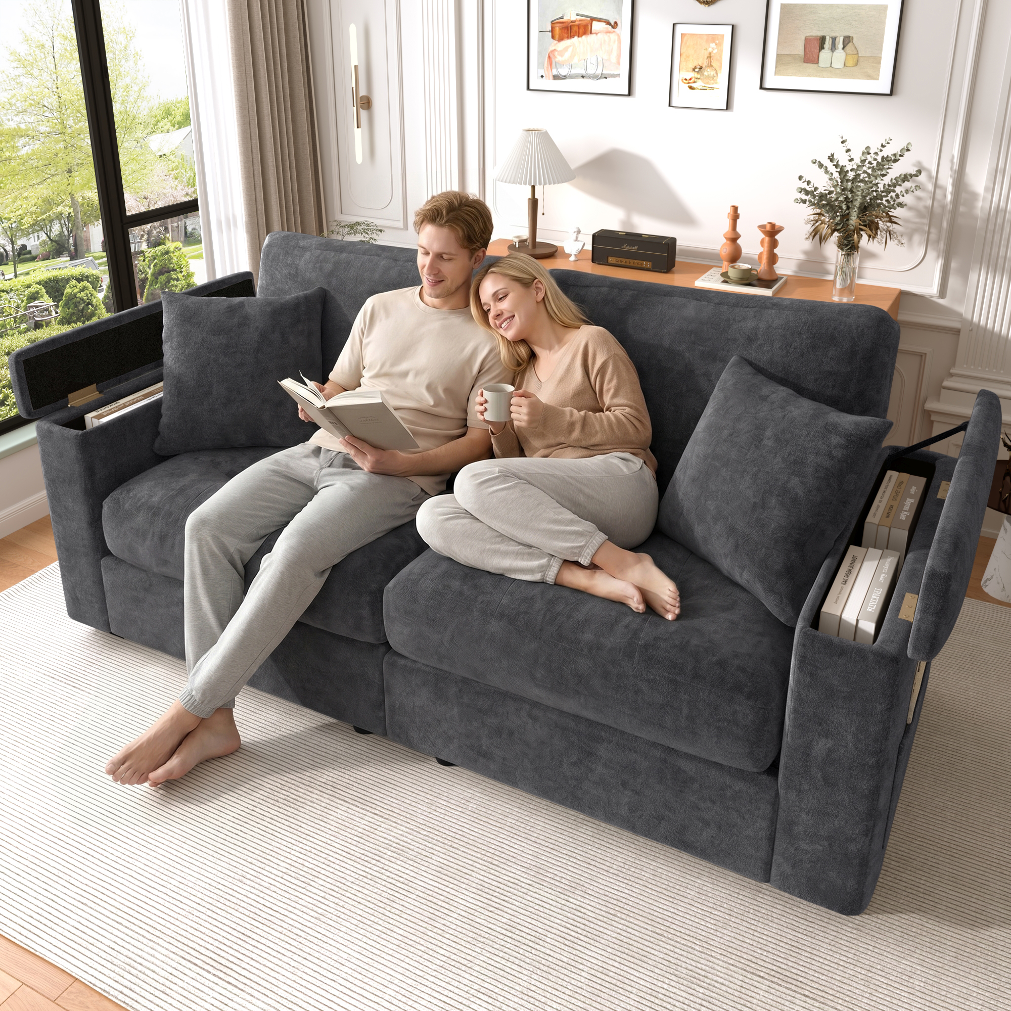 180cm-Moderne 2‑Sitzer Wohnzimmercouch in Dunkelgr