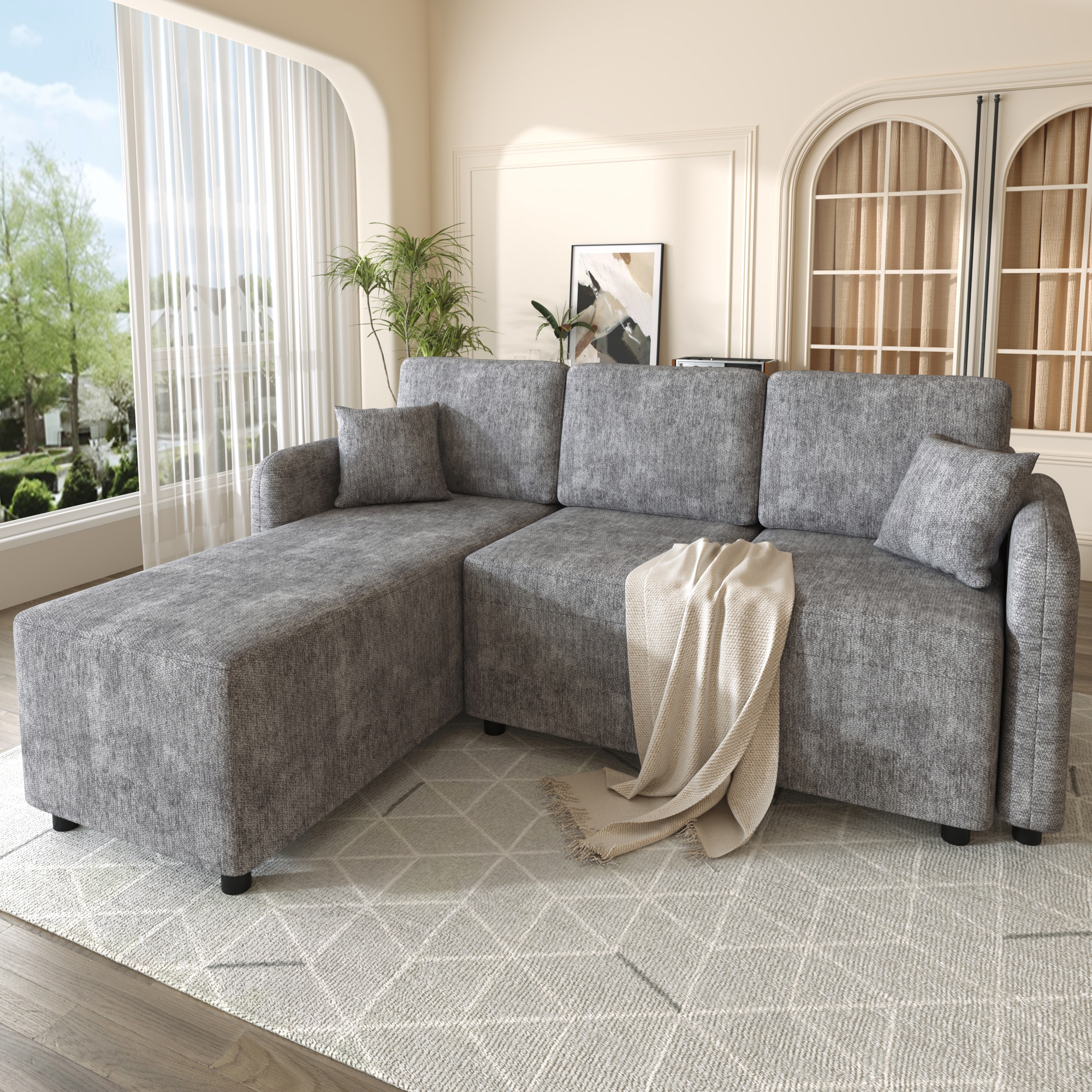 L-Form Ecksofa 3-Sitzer mit langer Liegefläche (14