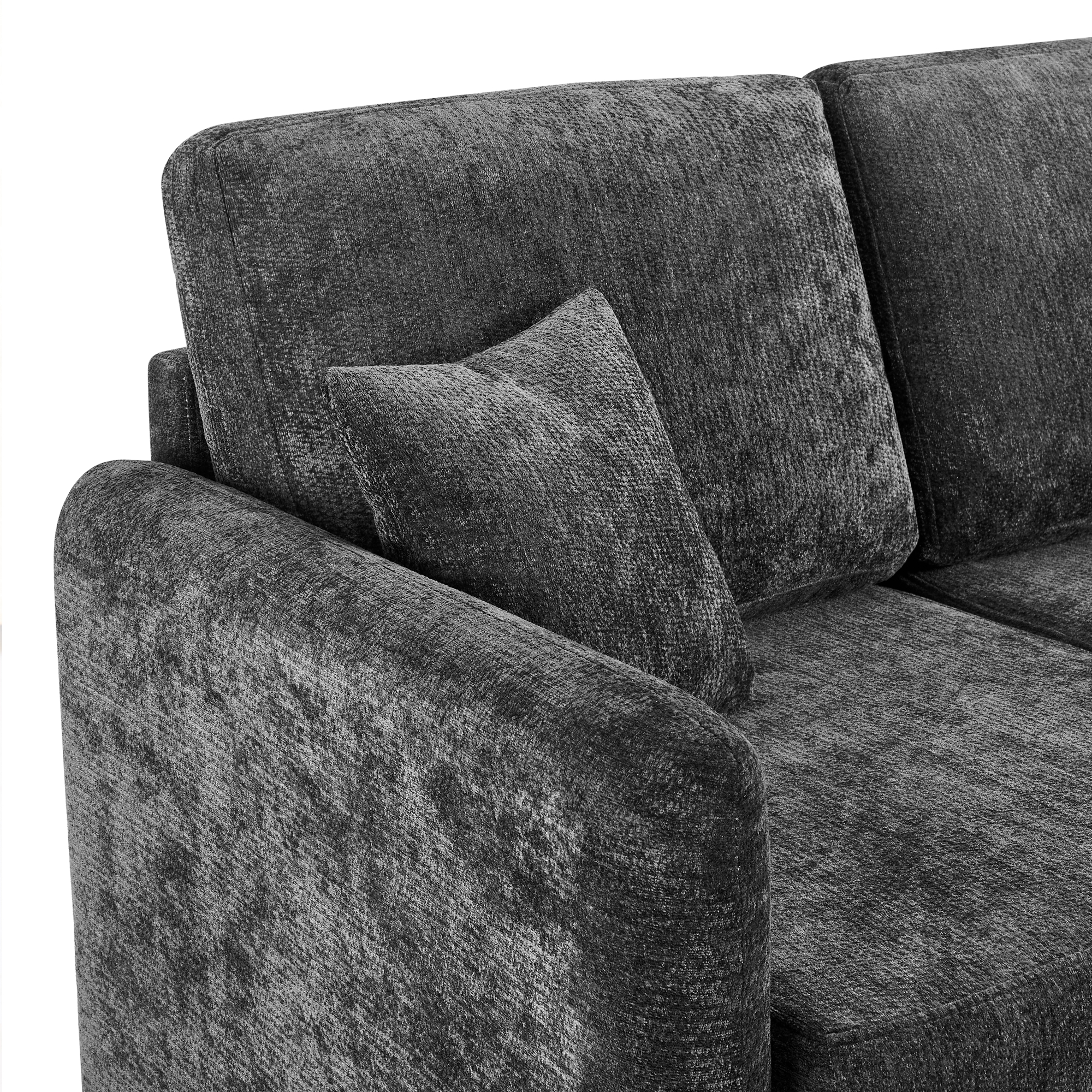 Canapé d’angle en L 3 places 187,5 x 144 x 85,5 cm, en chenille, Noir - vue complémentaire