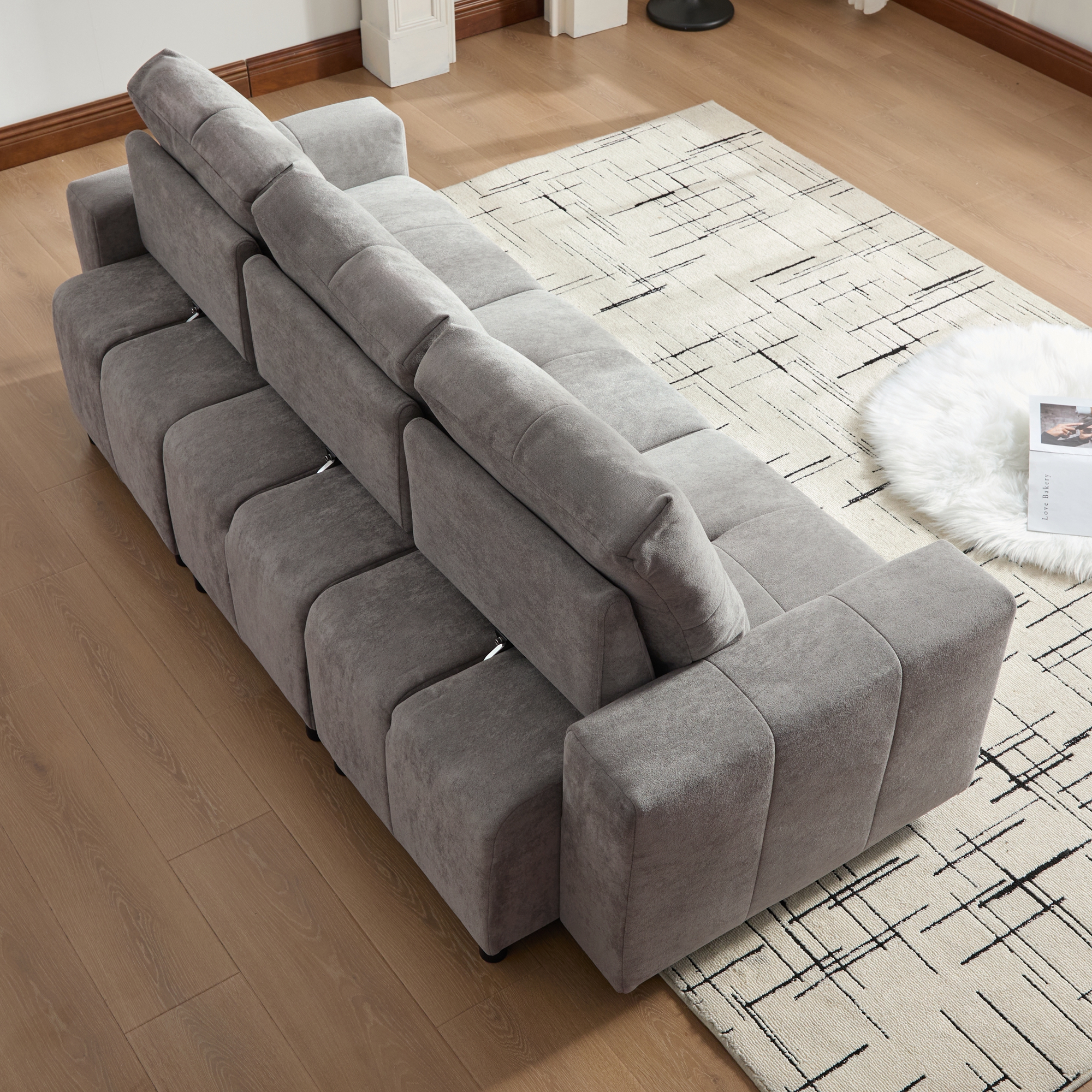 Canapé 3 places gris chenille convertible modulable