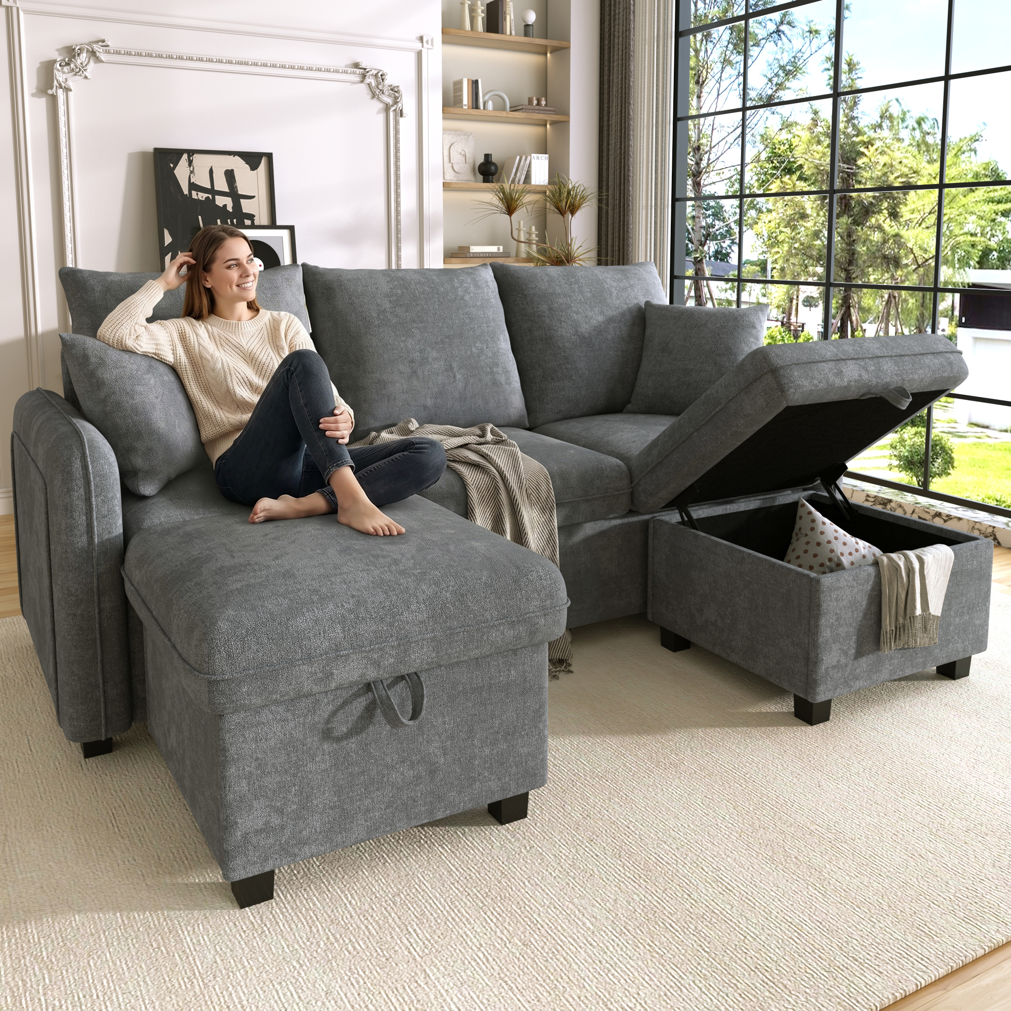 Multifunktionale Ecksofa U-Form-Dreisitzer Polster