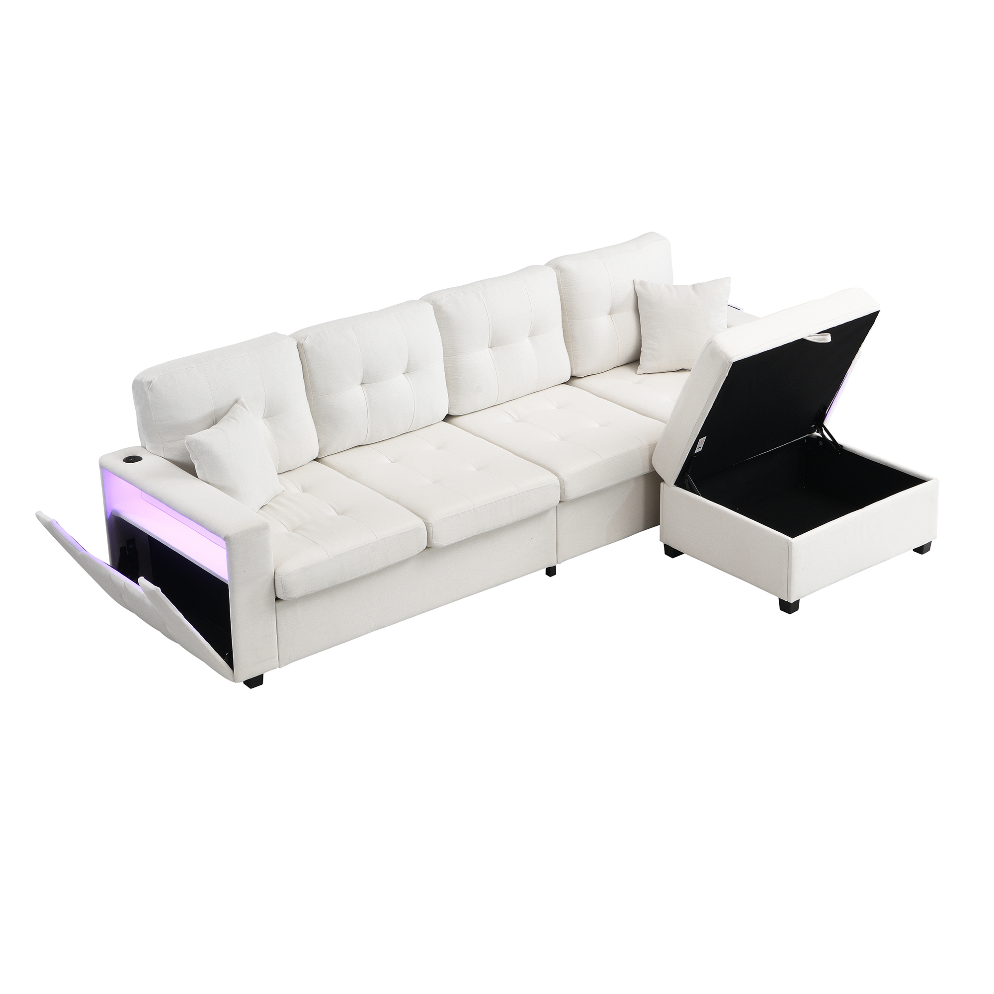 Canapé avec pouf modulable et rangement dissimulé