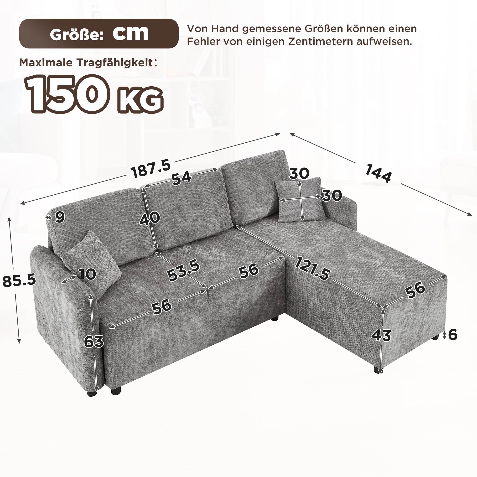 L-Form Ecksofa 3-Sitzer mit langer Liegefläche (14