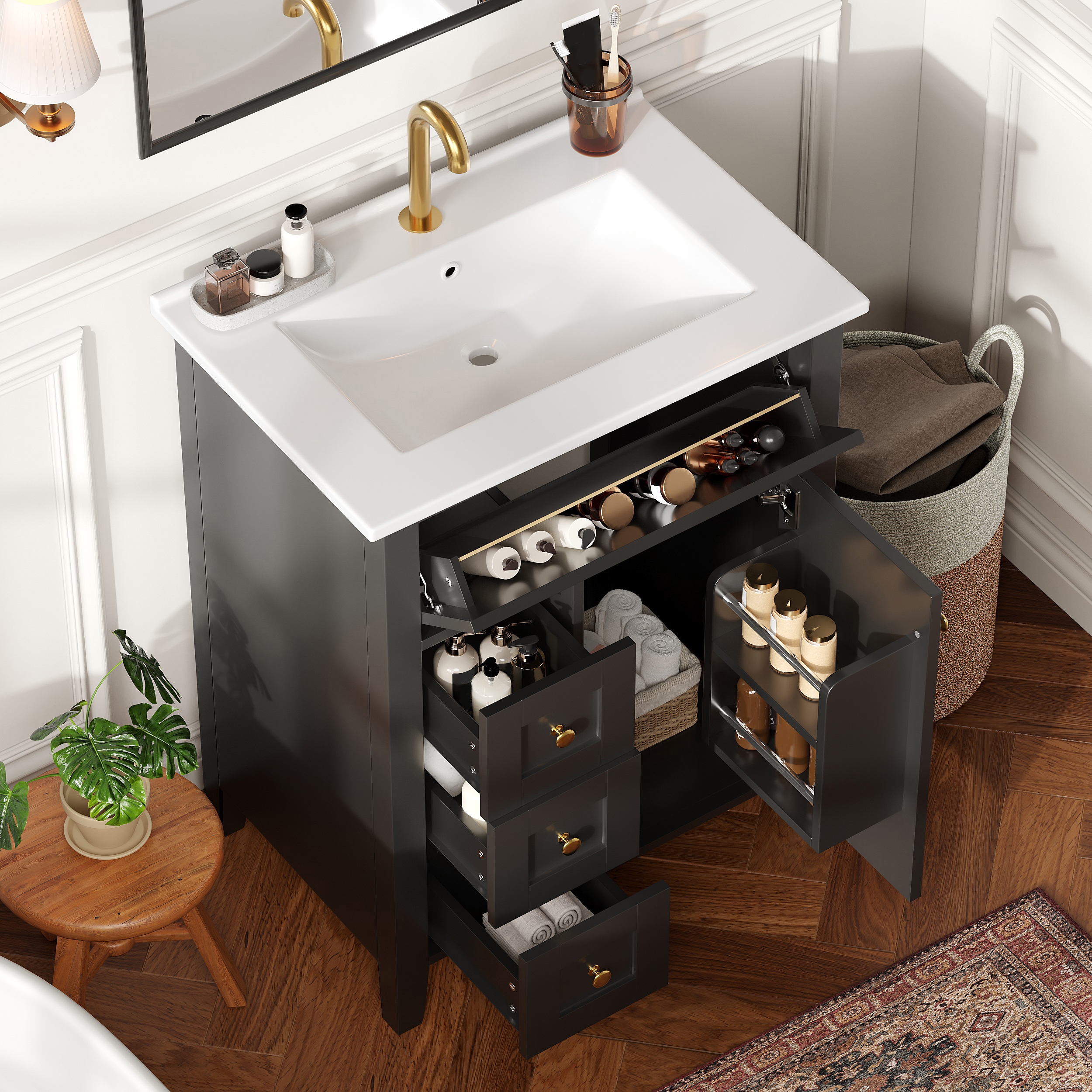 61 cm freistehender Badezimmerschrank mit hochglän
