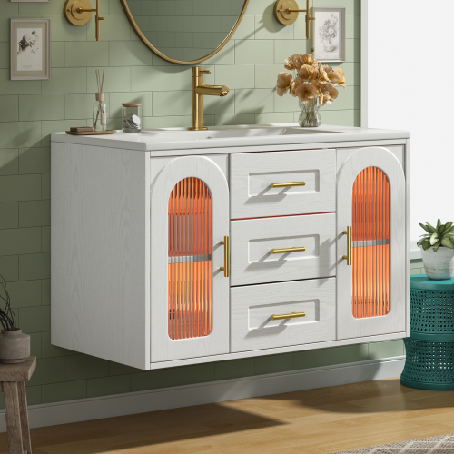 Portes latérales en verre cannelé et finition bois blanc