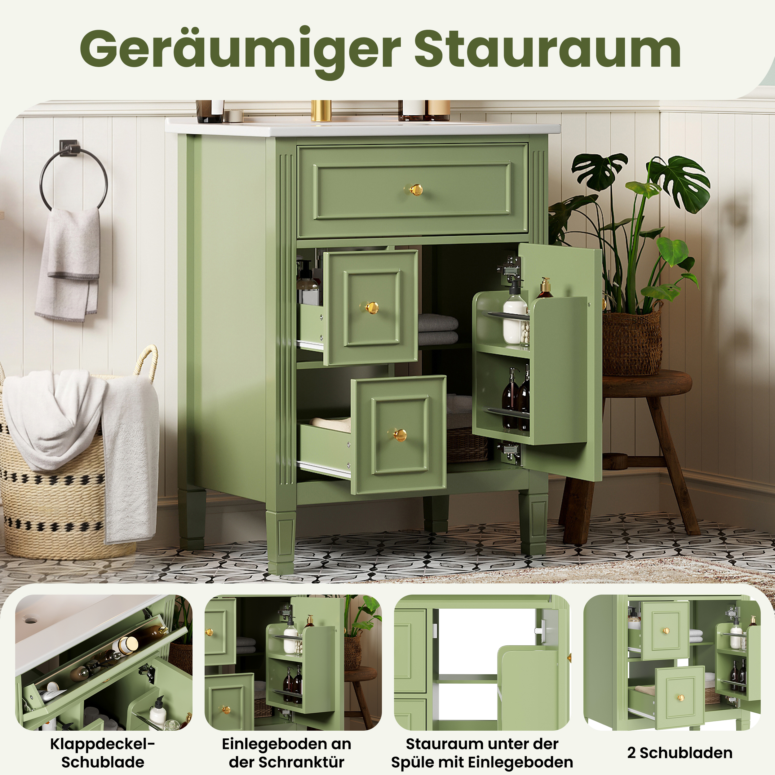 61 cm freistehender Badezimmerschrank mit hochglän