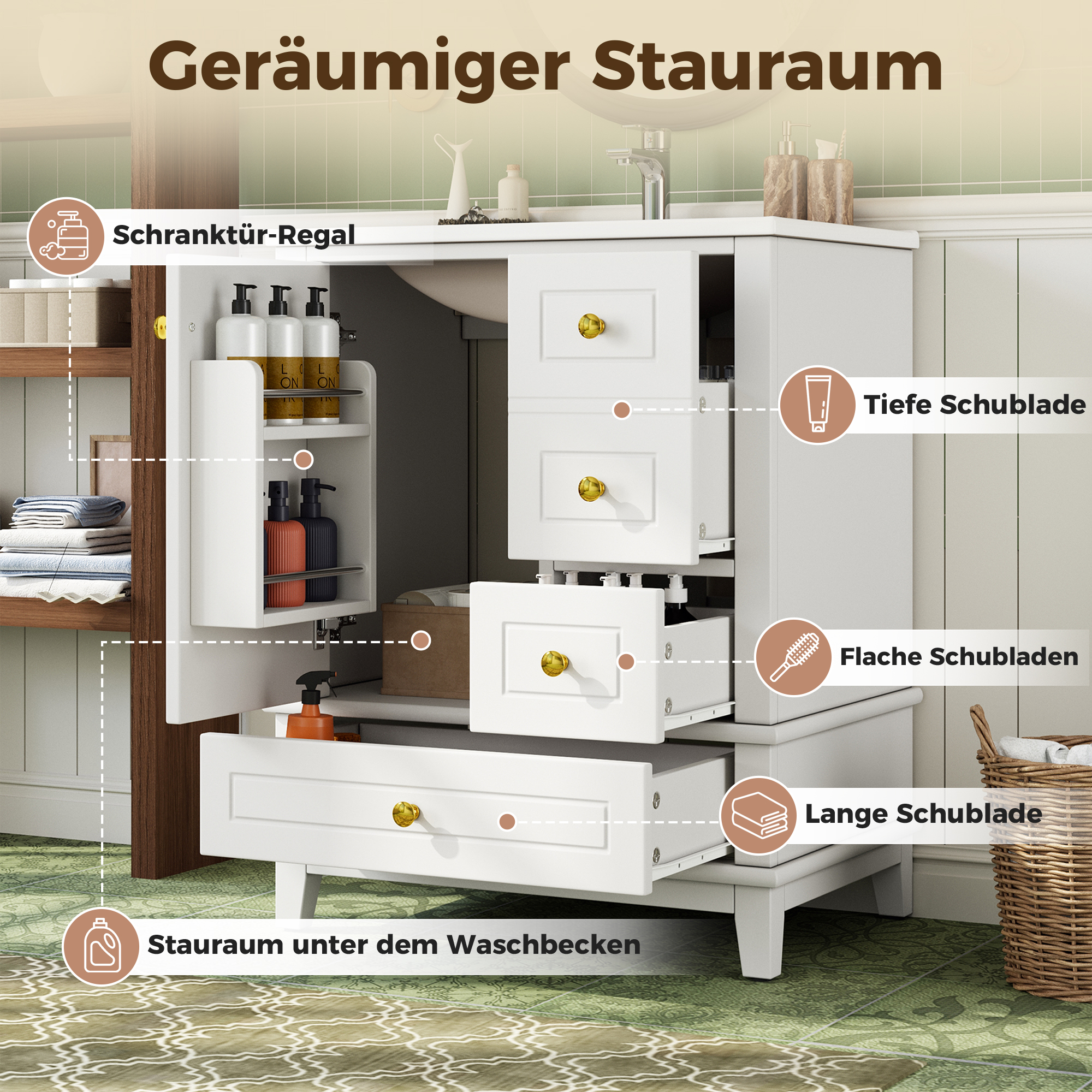 61cm freistehender Badezimmerschrank weiß lackiert
