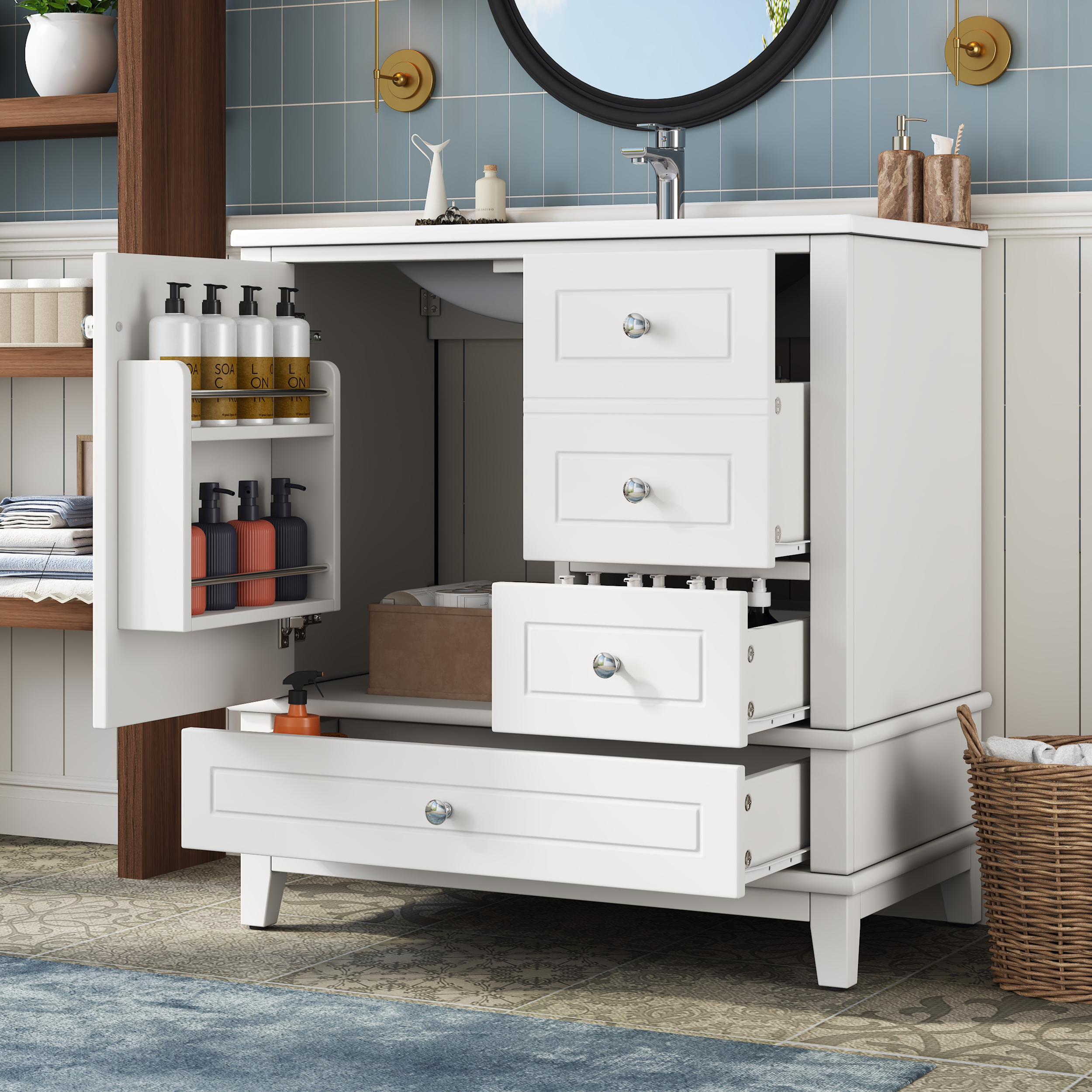 81cm freistehender Badezimmerschrank weiß lackiert