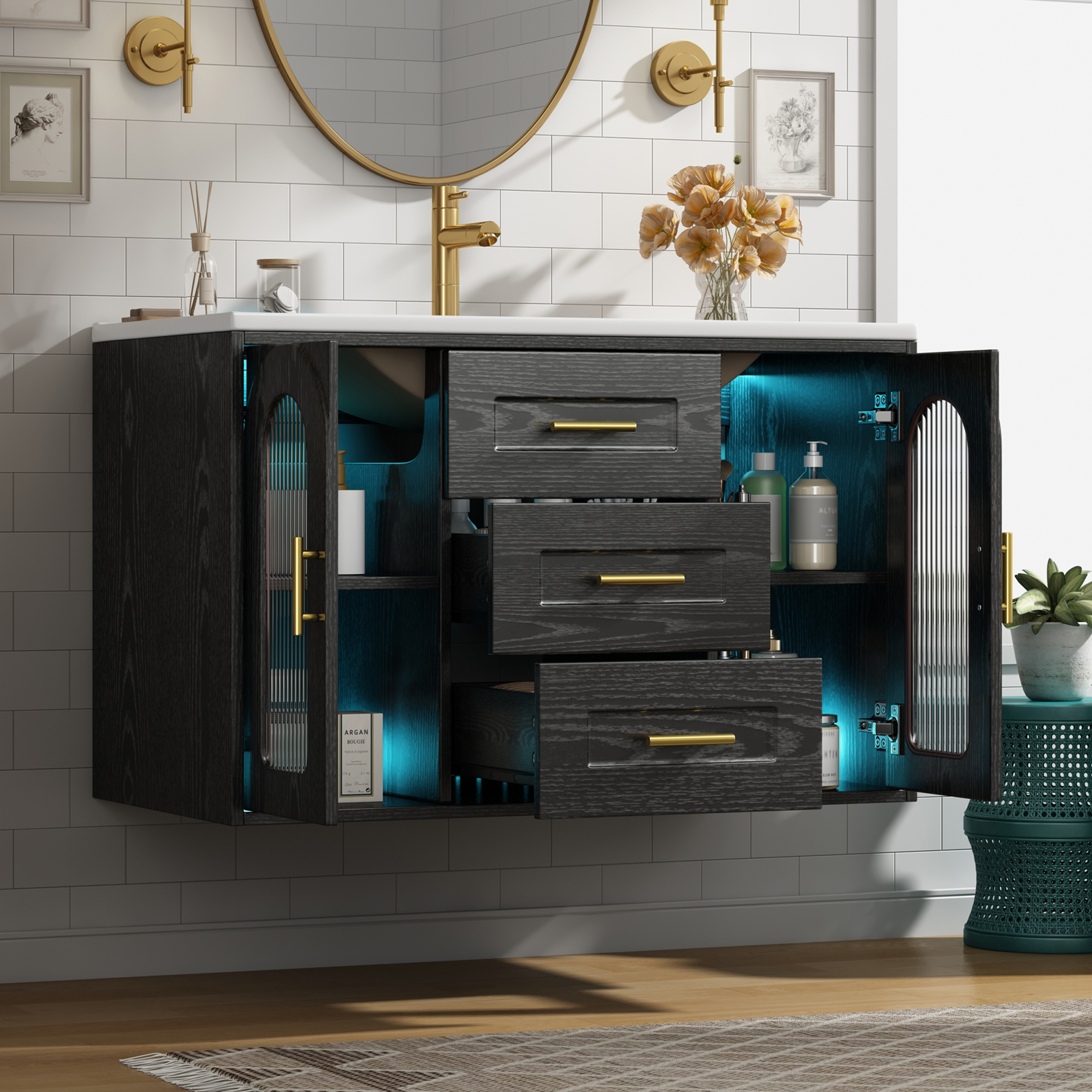 76cm Wandmontierter Badezimmerschrank mit Waschbec