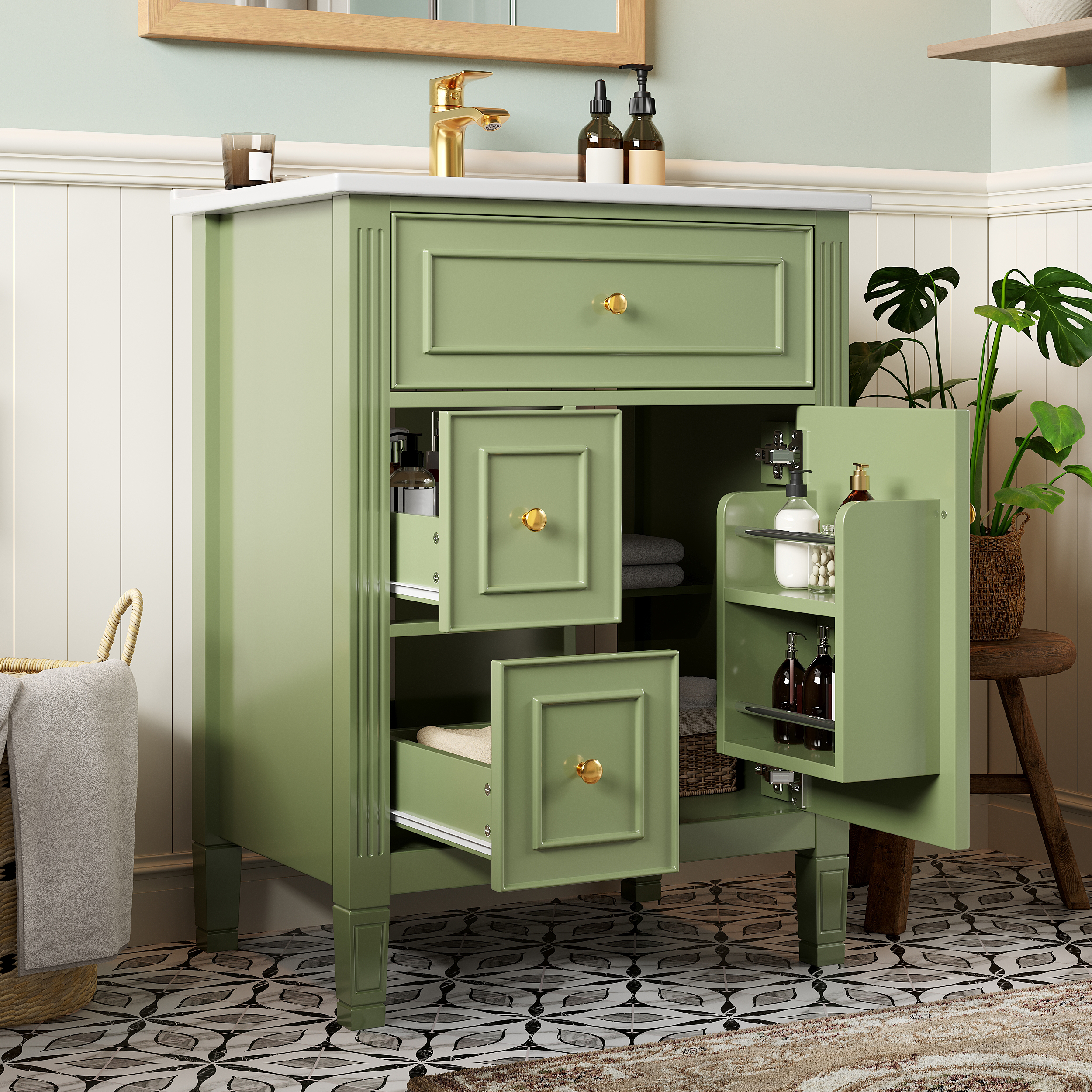 61 cm freistehender Badezimmerschrank mit hochglän