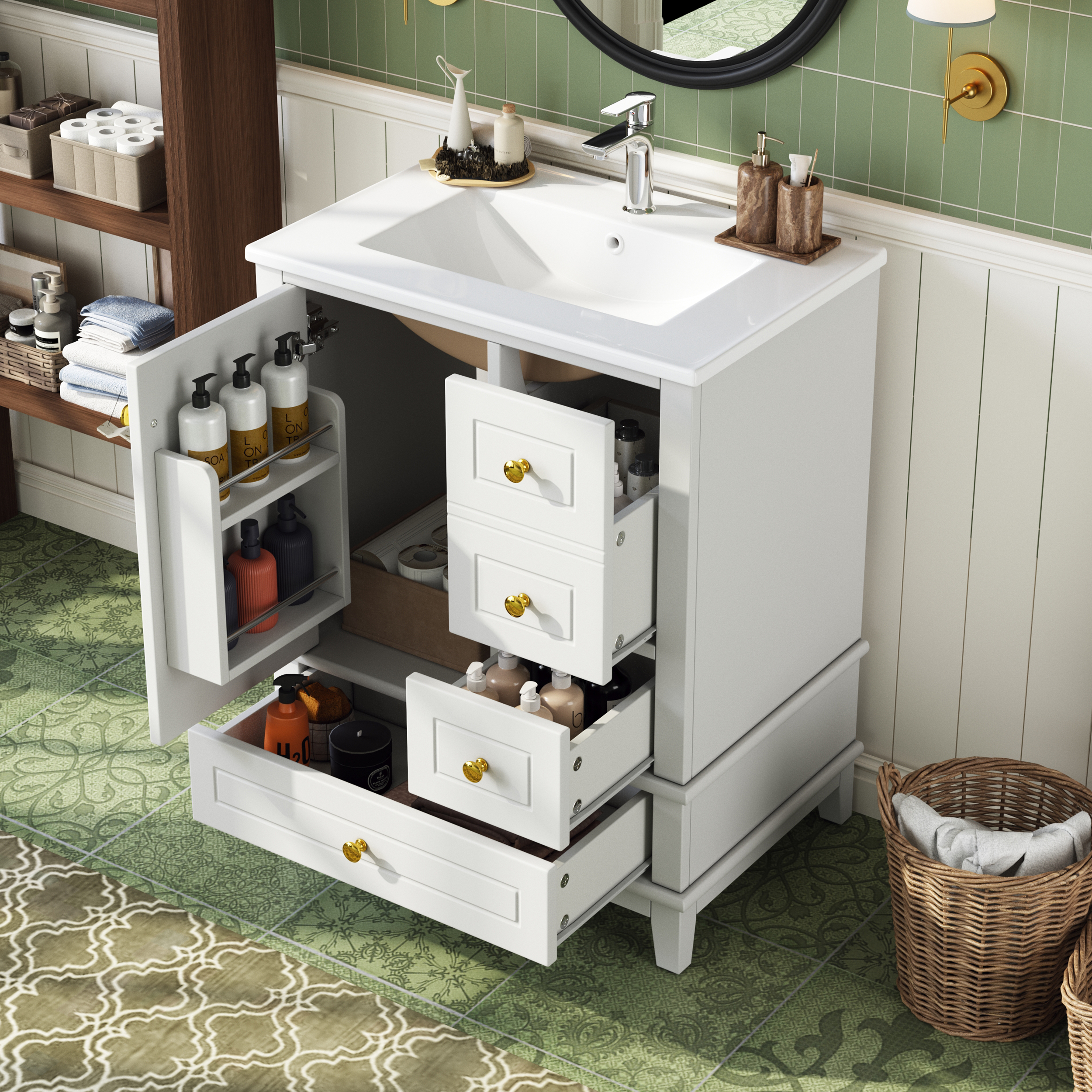 61cm freistehender Badezimmerschrank weiß lackiert
