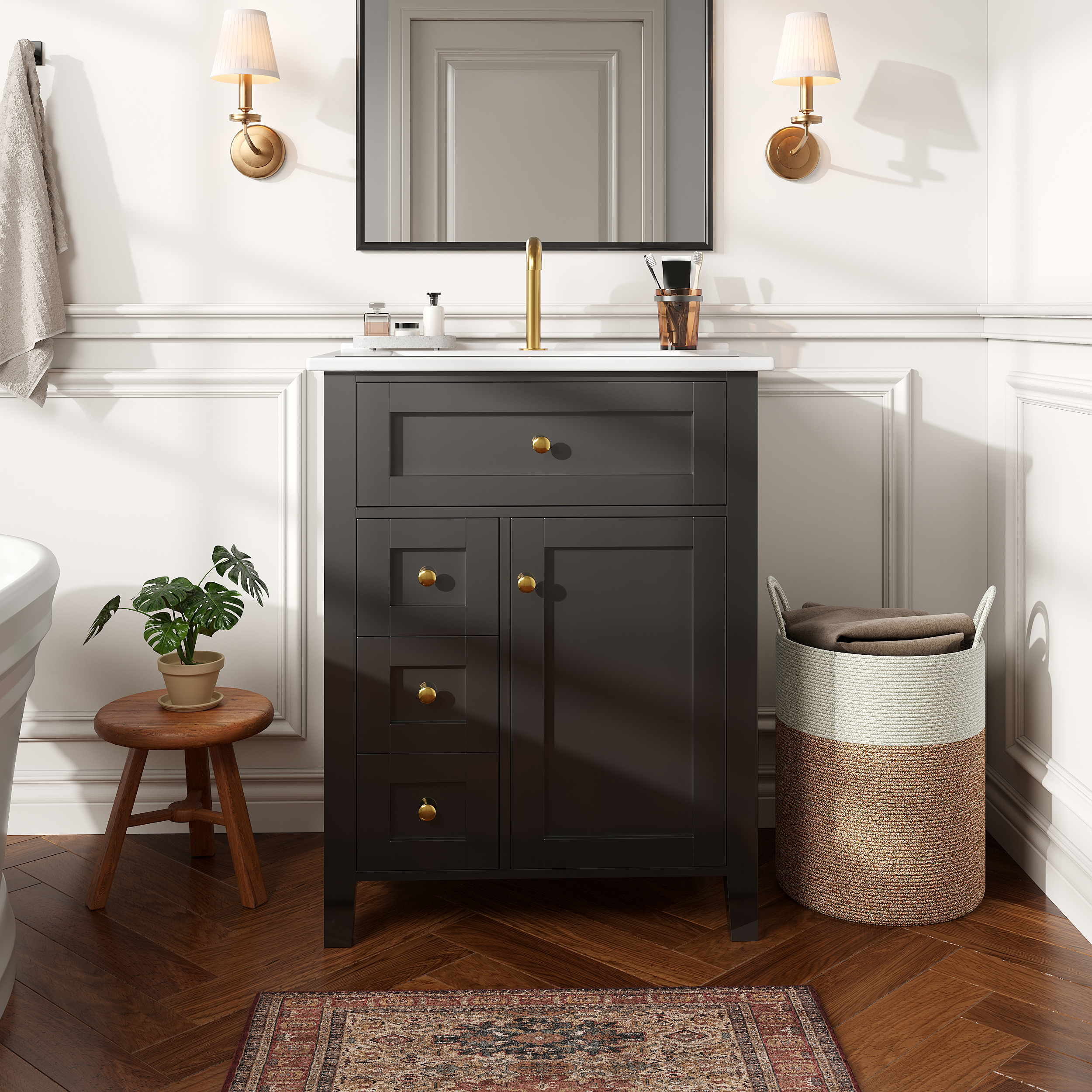 61 cm freistehender Badezimmerschrank mit hochglän