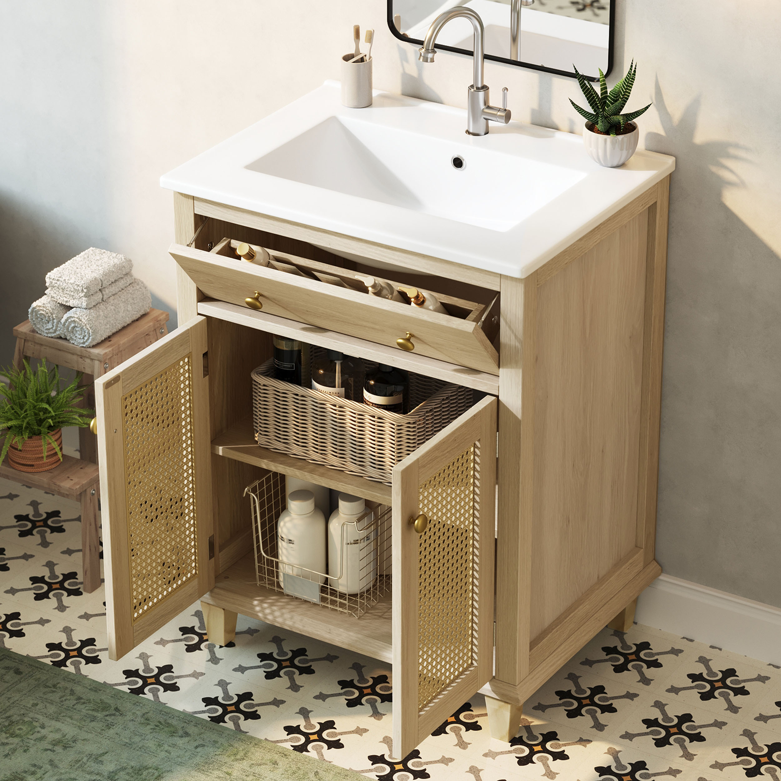 61 cm Badezimmerschrank mit Klappschublade, atmung