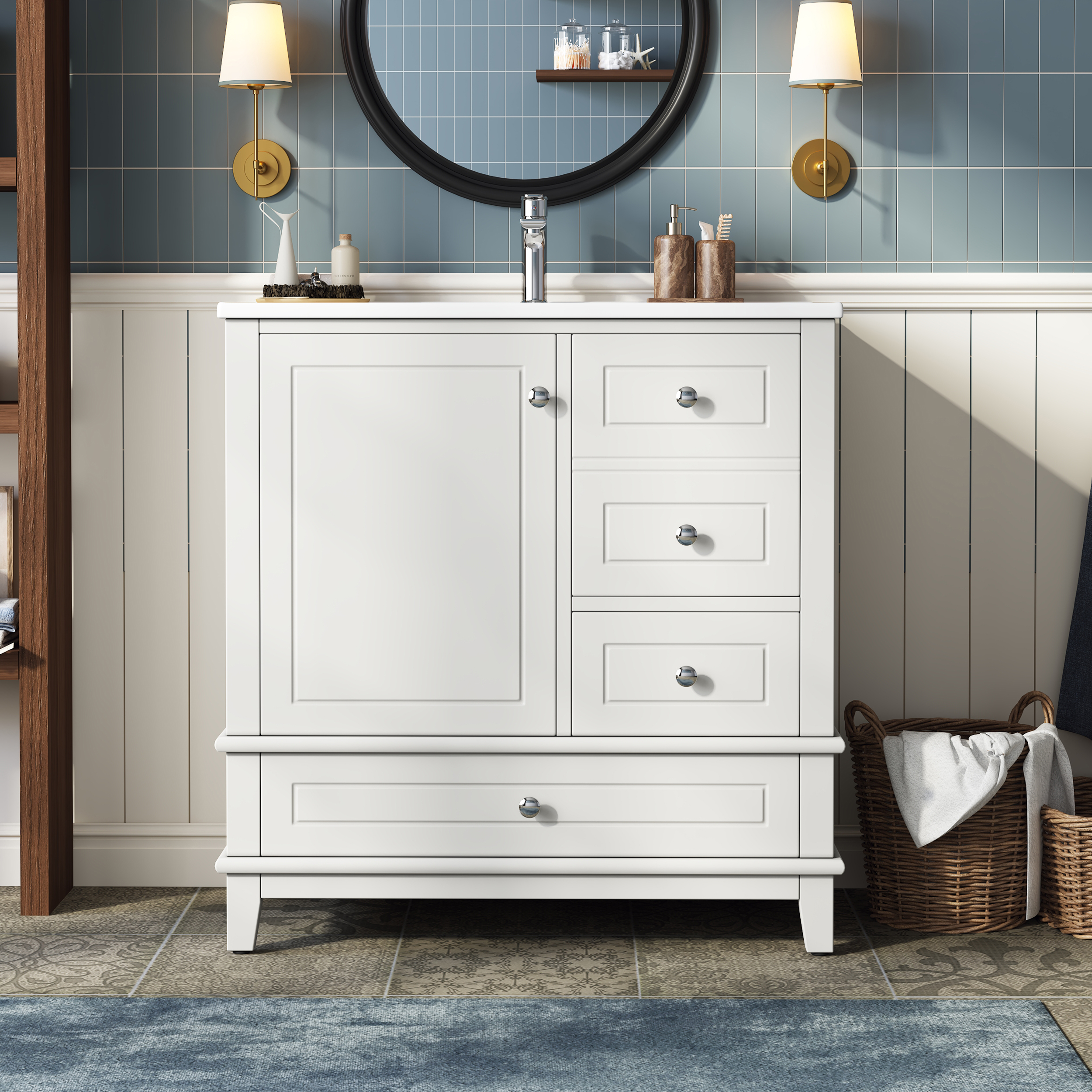 81cm freistehender Badezimmerschrank weiß lackiert