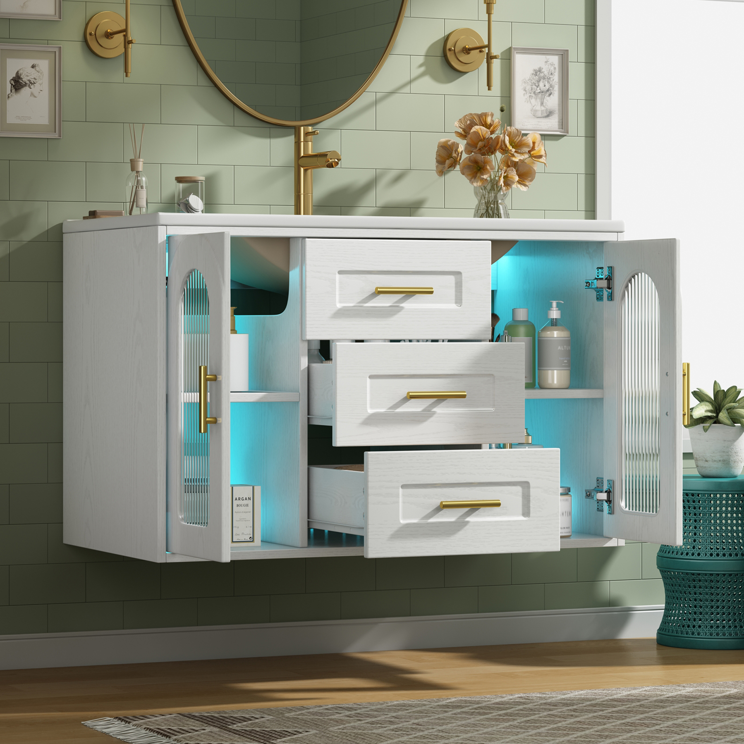 76cm Wandmontierter Badezimmerschrank mit Waschbec
