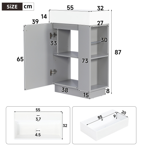 Dimensions du meuble sous-vasque 55x32x87 cm