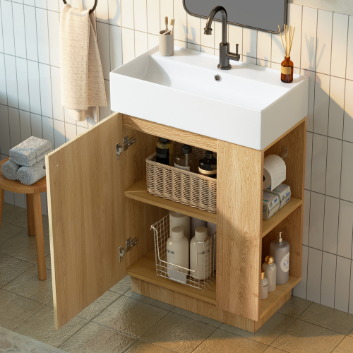 Meuble sous-vasque compact avec porte étagères ouvertes et porte-papier