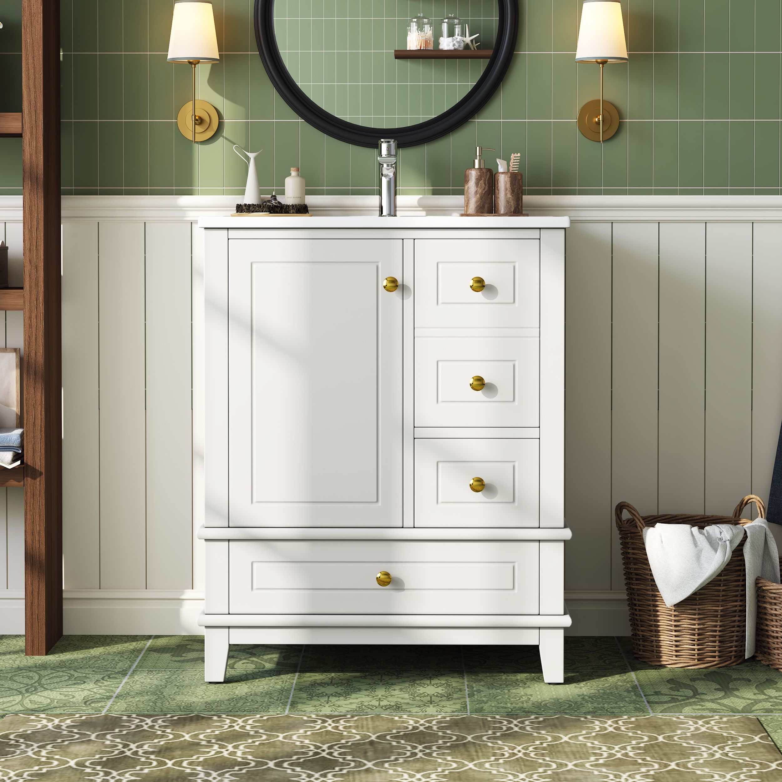 61cm freistehender Badezimmerschrank weiß lackiert
