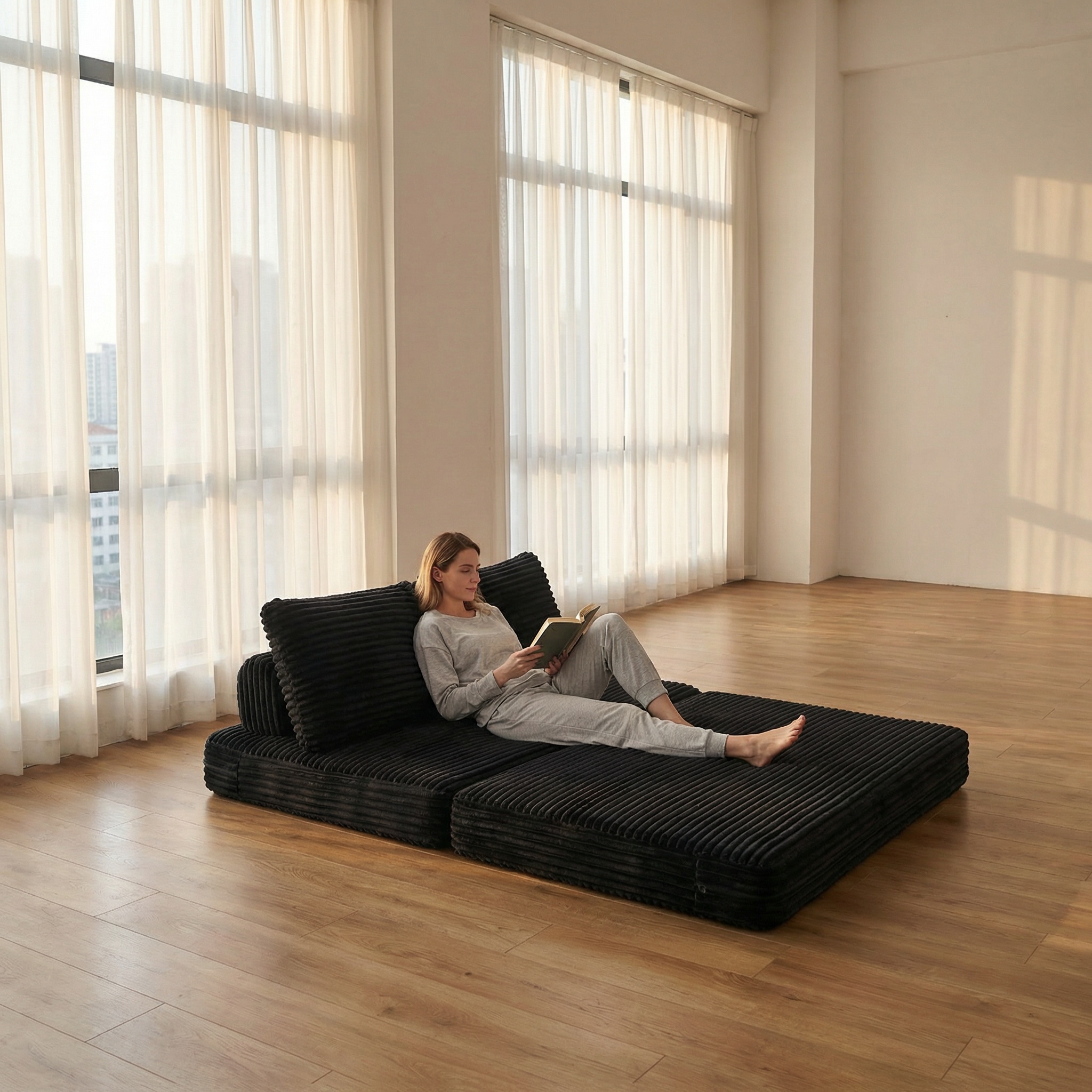 Canapé-lit convertible, dossiers amovibles par fermetures éclair, tissu lin, pour salon et chambre, se transforme en lit, pour famille et amis, usage quotidien, confort et polyvalence, design fonctionnel moderne - image 5