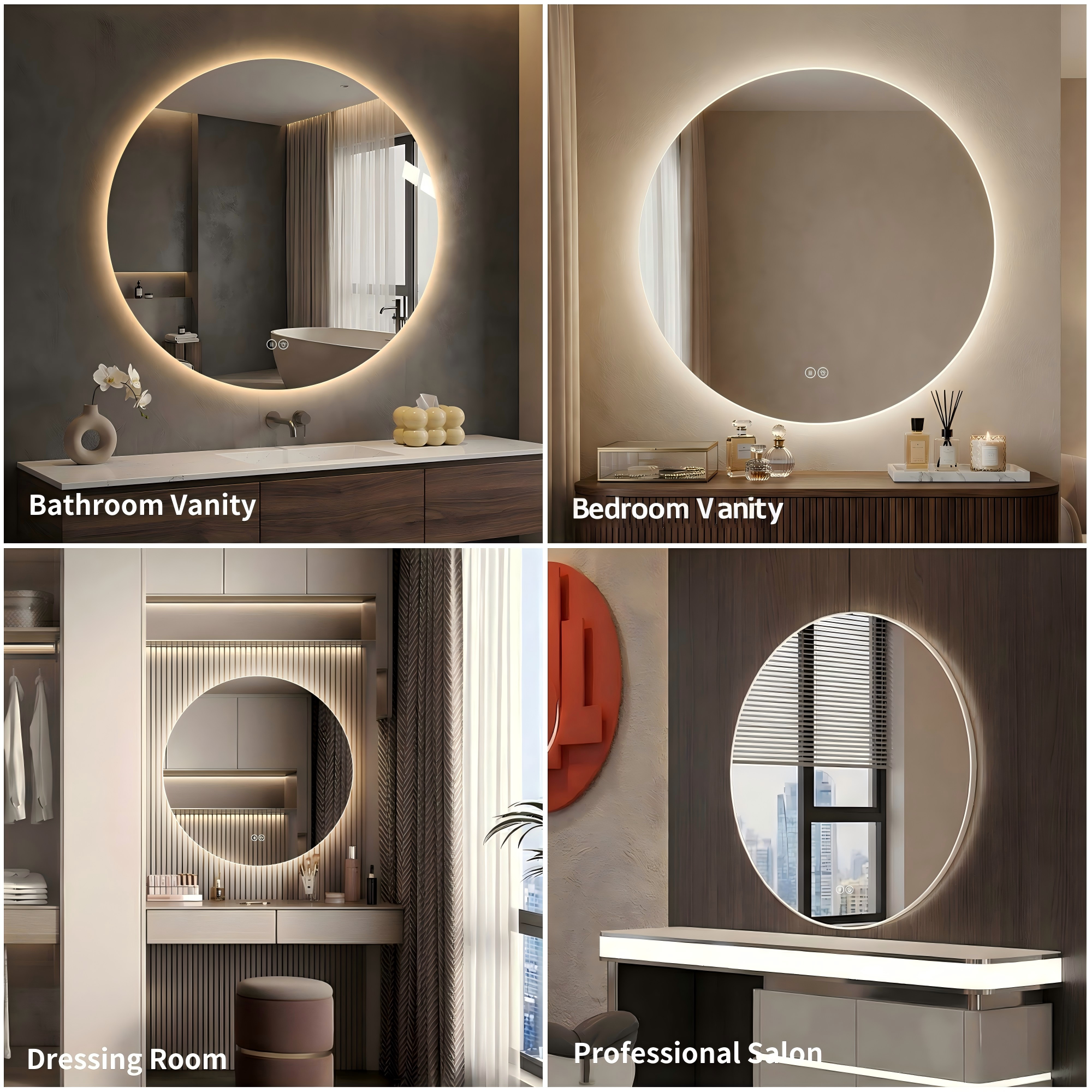 Miroir de salle de bains LED, éclairage led, intensité réglable, commande tactile, 70 x 70 x 3 cm, métal et verre, argenté - vue 4