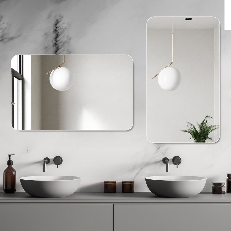 Miroir de salle de bains, 70 x 90 x 1,5 cm, verre, argenté - vue 4