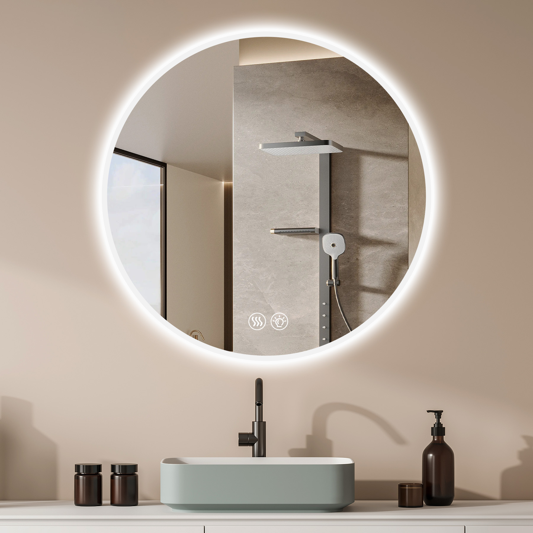 70cm LED Round  Bathroom Mirror with Lights-Wall M