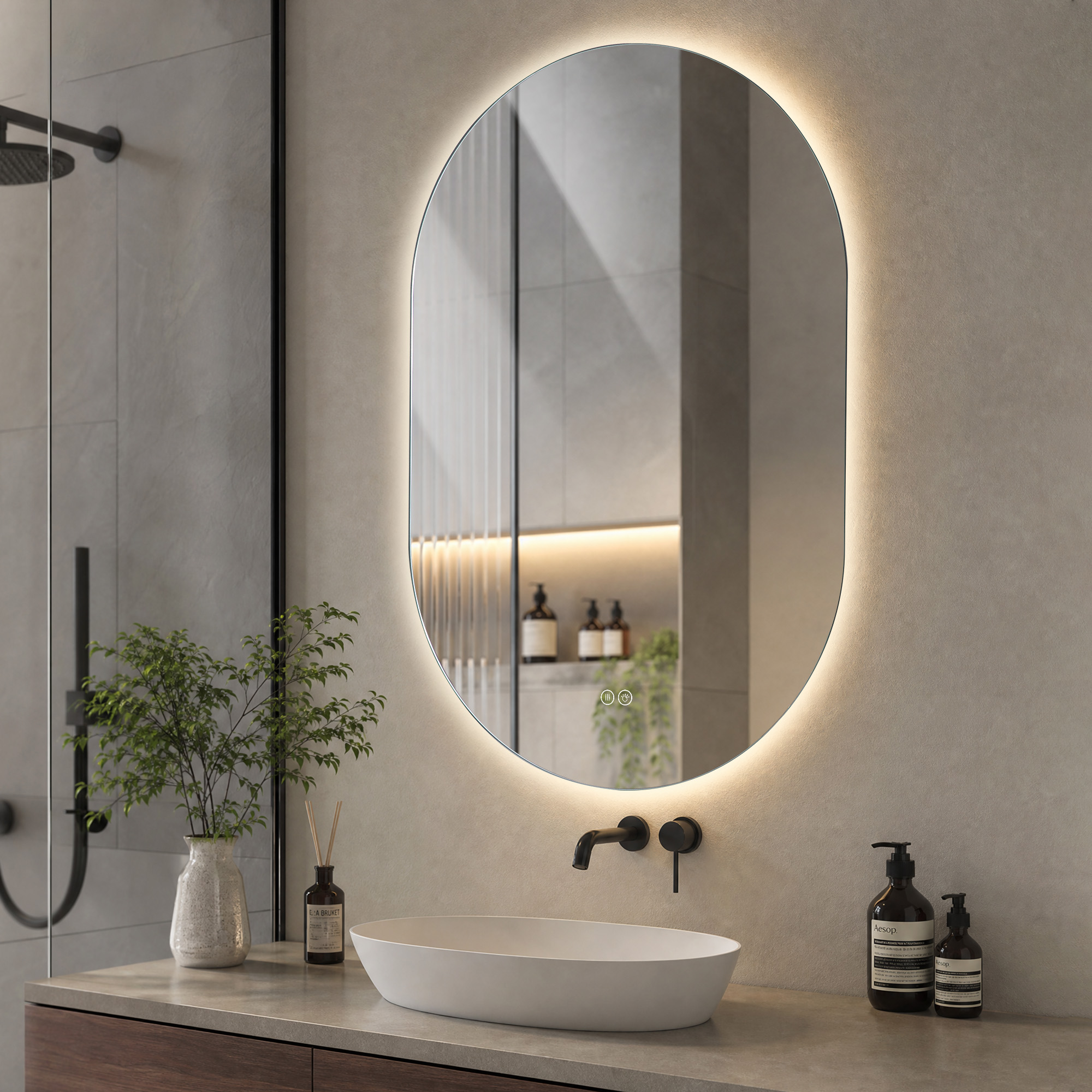 Miroir de salle de bains LED, éclairage LED, fonction anti-buée, 3 températures de couleur, intensité réglable, 80 x 50 x 3 cm, verre trempé, argenté - vue 2