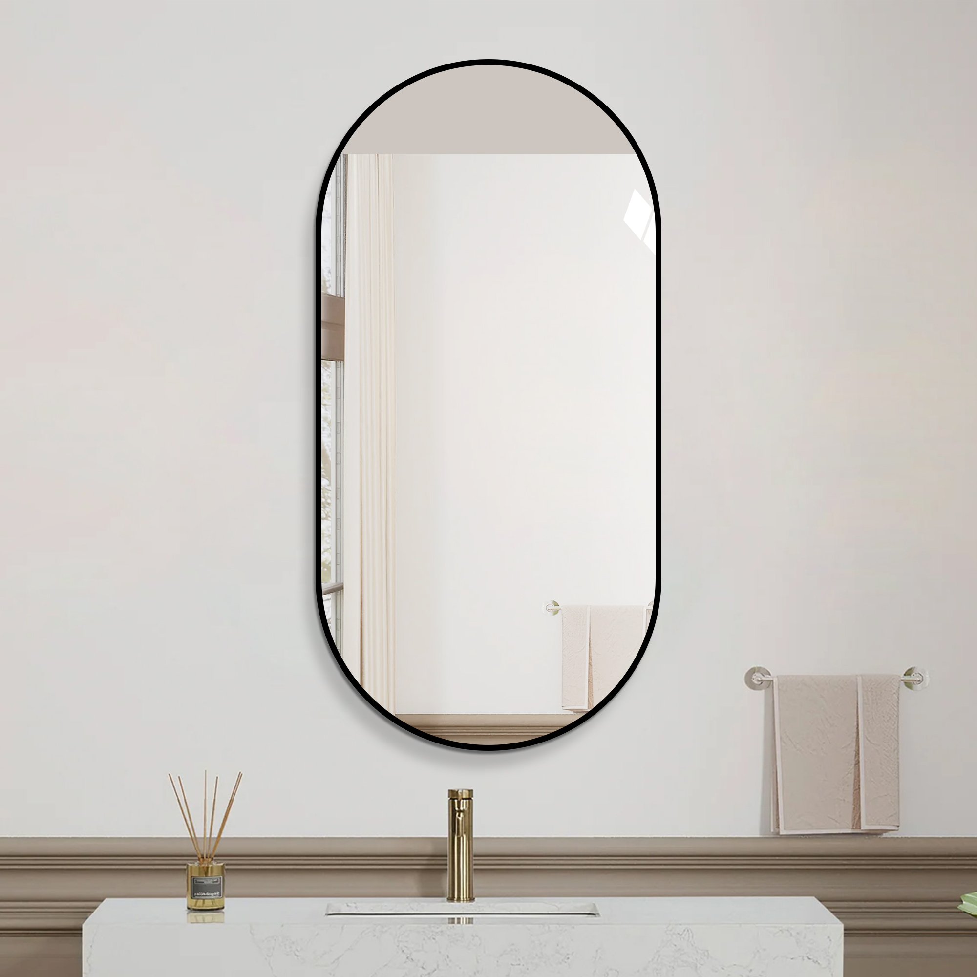 Miroir de salle de bains arche 60 x 120 cm, cadre aluminium noir, verre HD sans cuivre, film de sécurité - vue 3