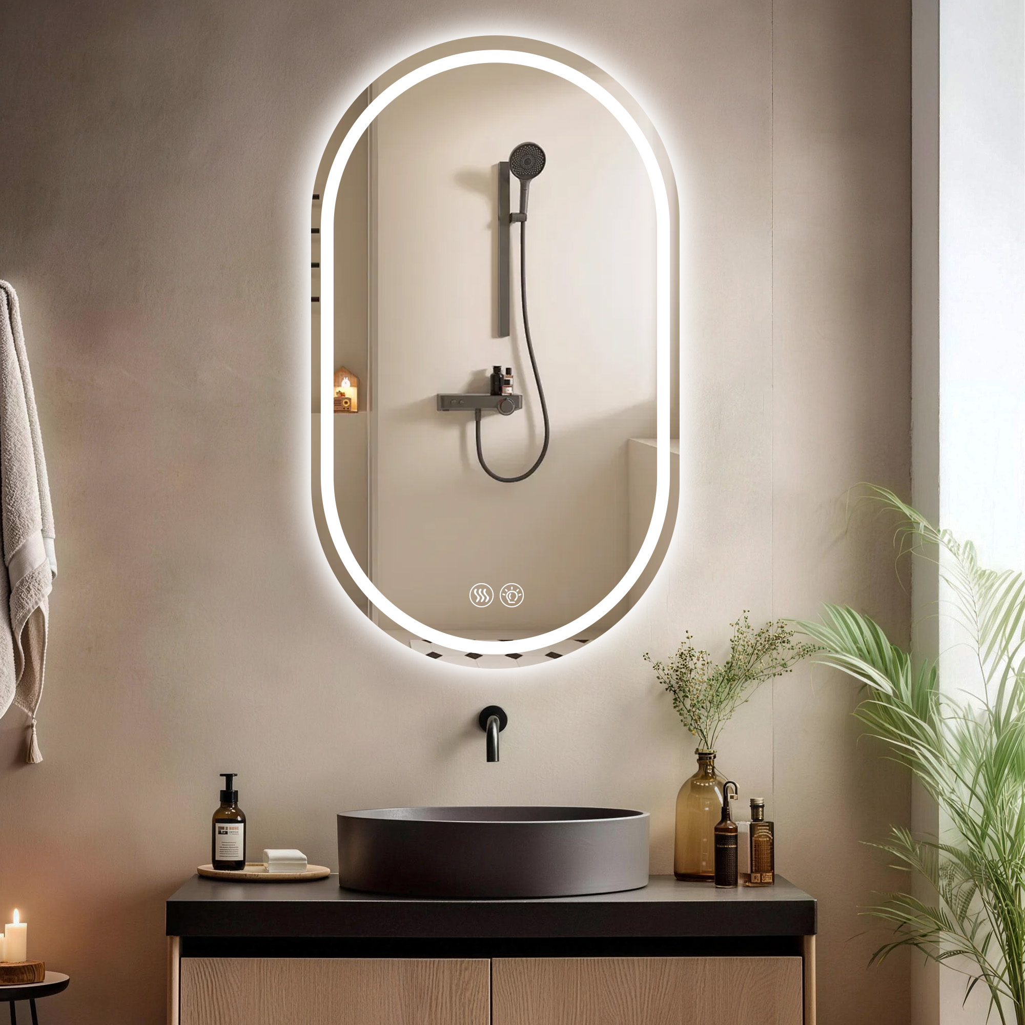 60*90cm  Frameless Oval Wall-Mounted Smart Mirror,