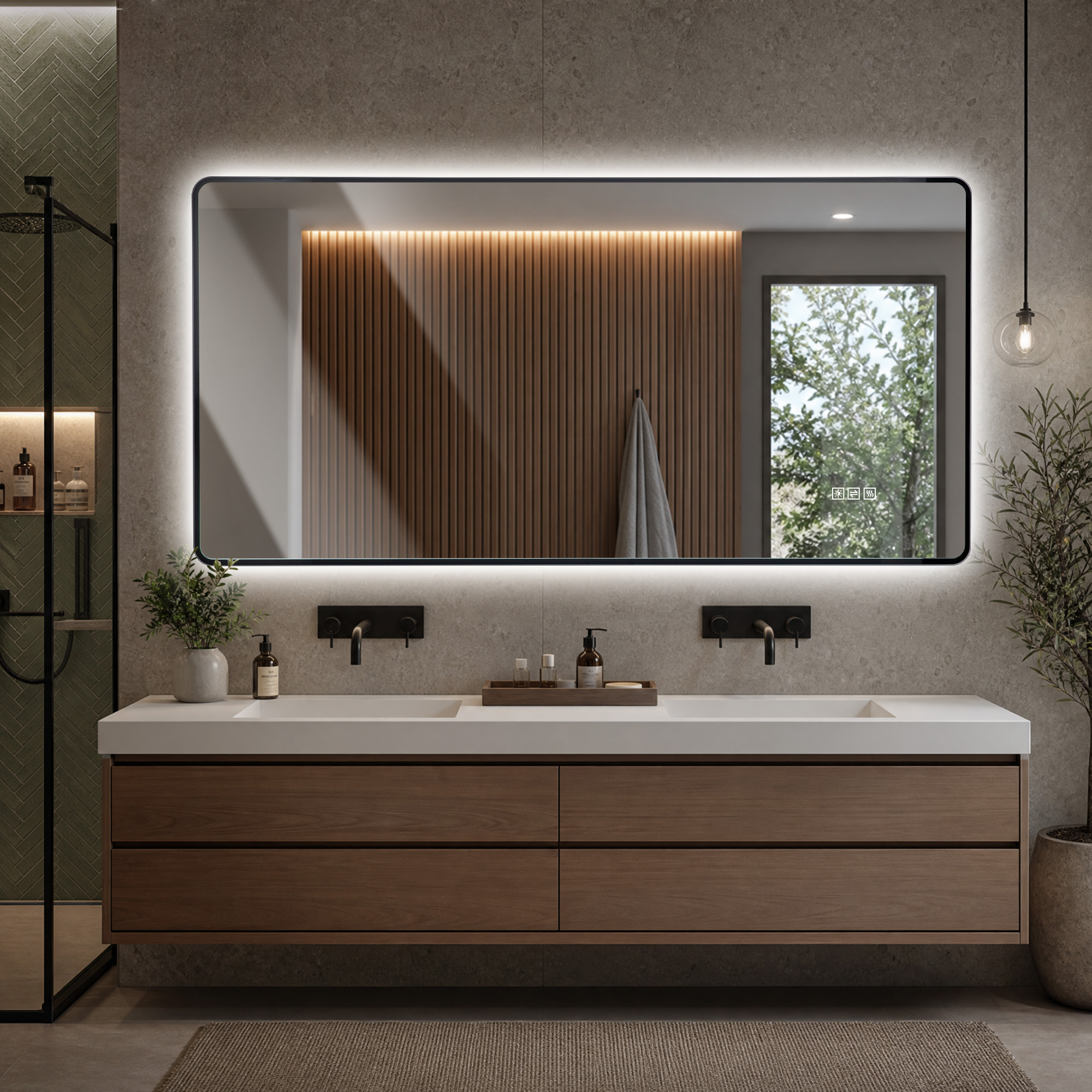 Miroir de salle de bains LED, éclairage LED, fonction anti-buée, 3 températures de couleur, intensité réglable, 120 x 60 x 3 cm, métal et verre trempé, argenté - vue 1