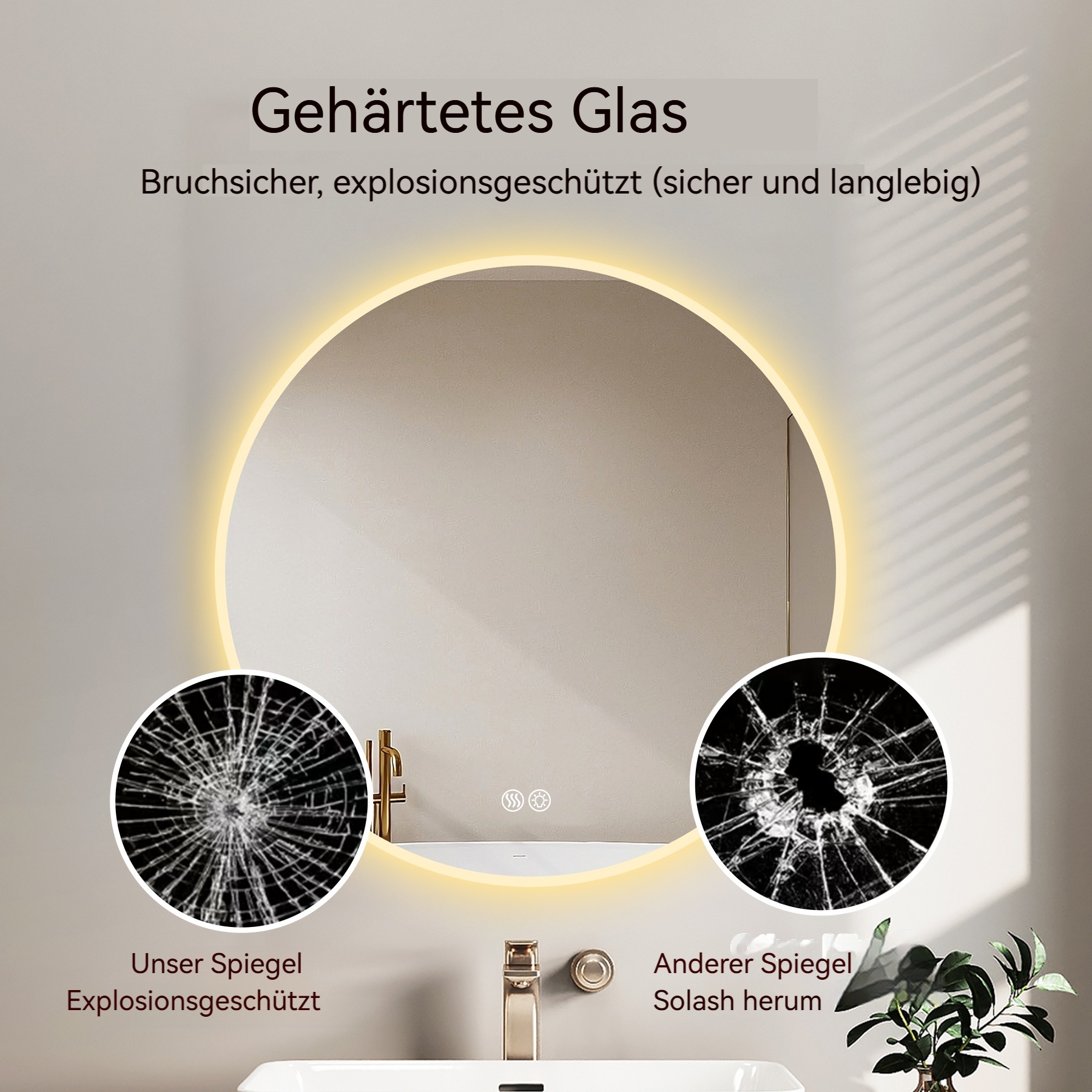 Miroir trempé anti-explosion double sécurité résistant aux chocs