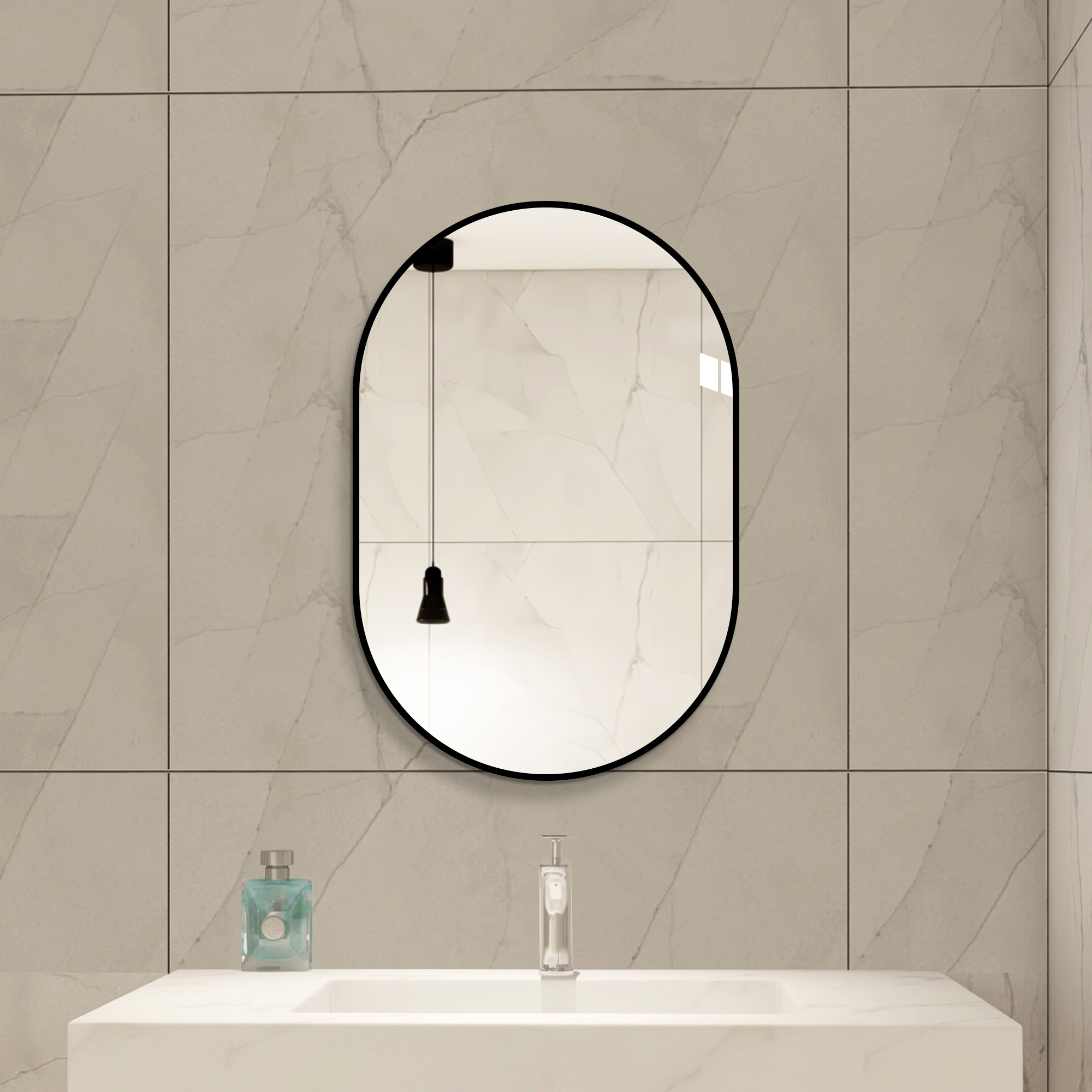 Miroir de salle de bains arche 60 x 90 cm, cadre aluminium noir, verre HD sans cuivre, film de sécurité - vue 2