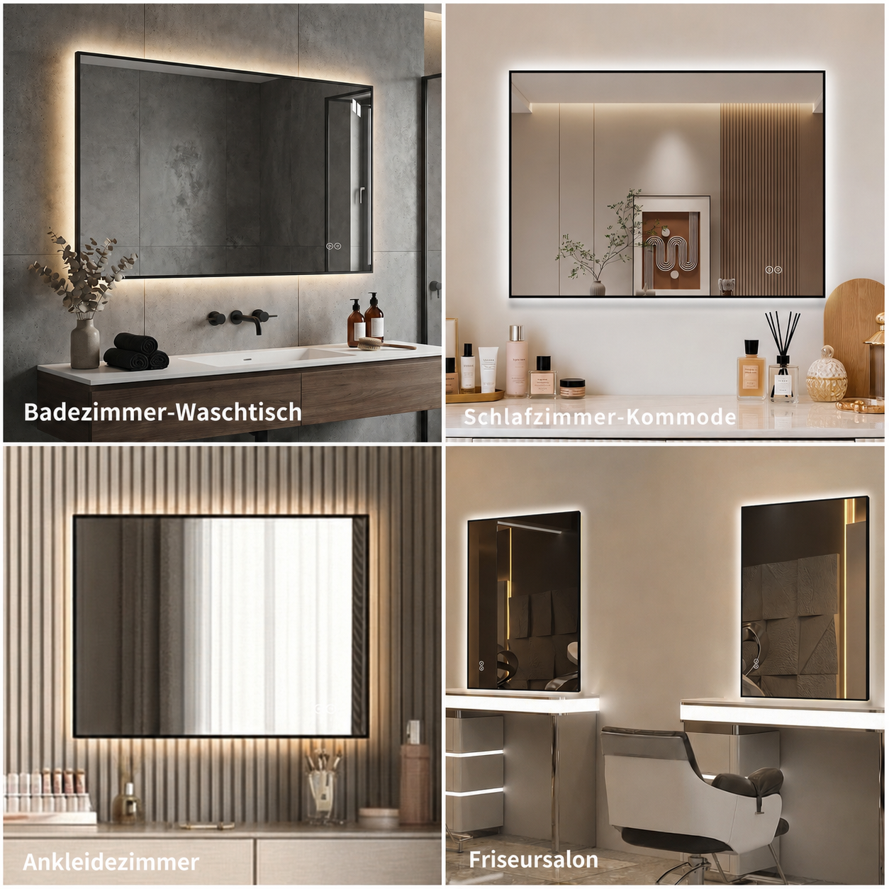 Miroir de salle de bains LED, éclairage led, intensité réglable, mousse à mémoire, 70 x 90 x 2,5 cm, verre, argenté - vue 5