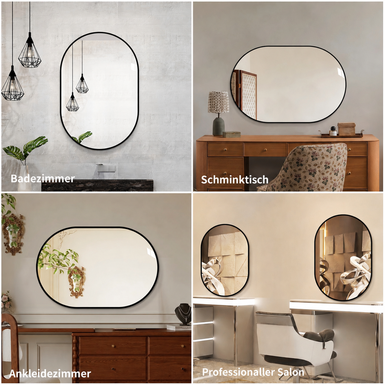 Miroir ovale arqué cadre aluminium noir 60x120cm