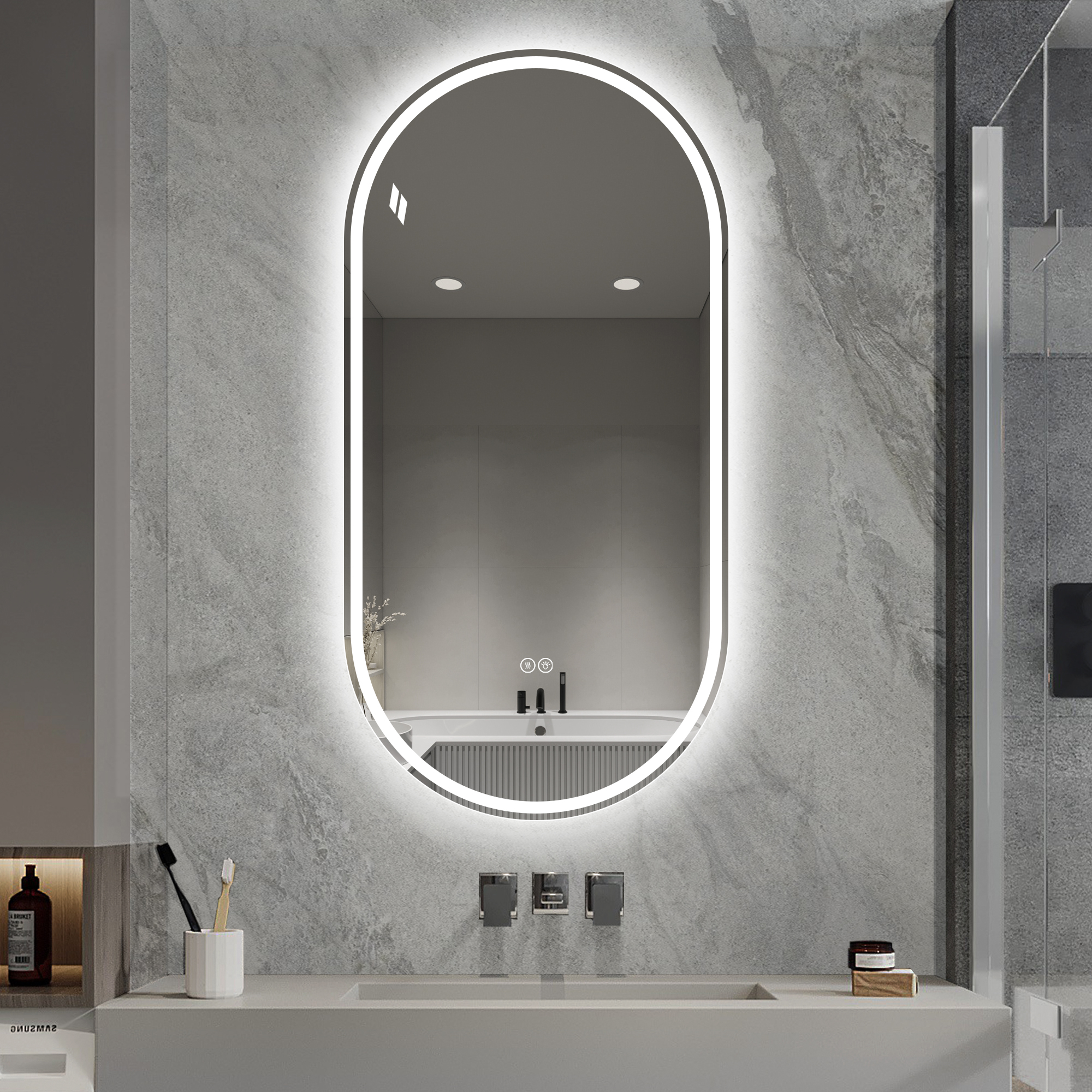 60*120cm  Frameless Oval Wall-Mounted Smart Mirror