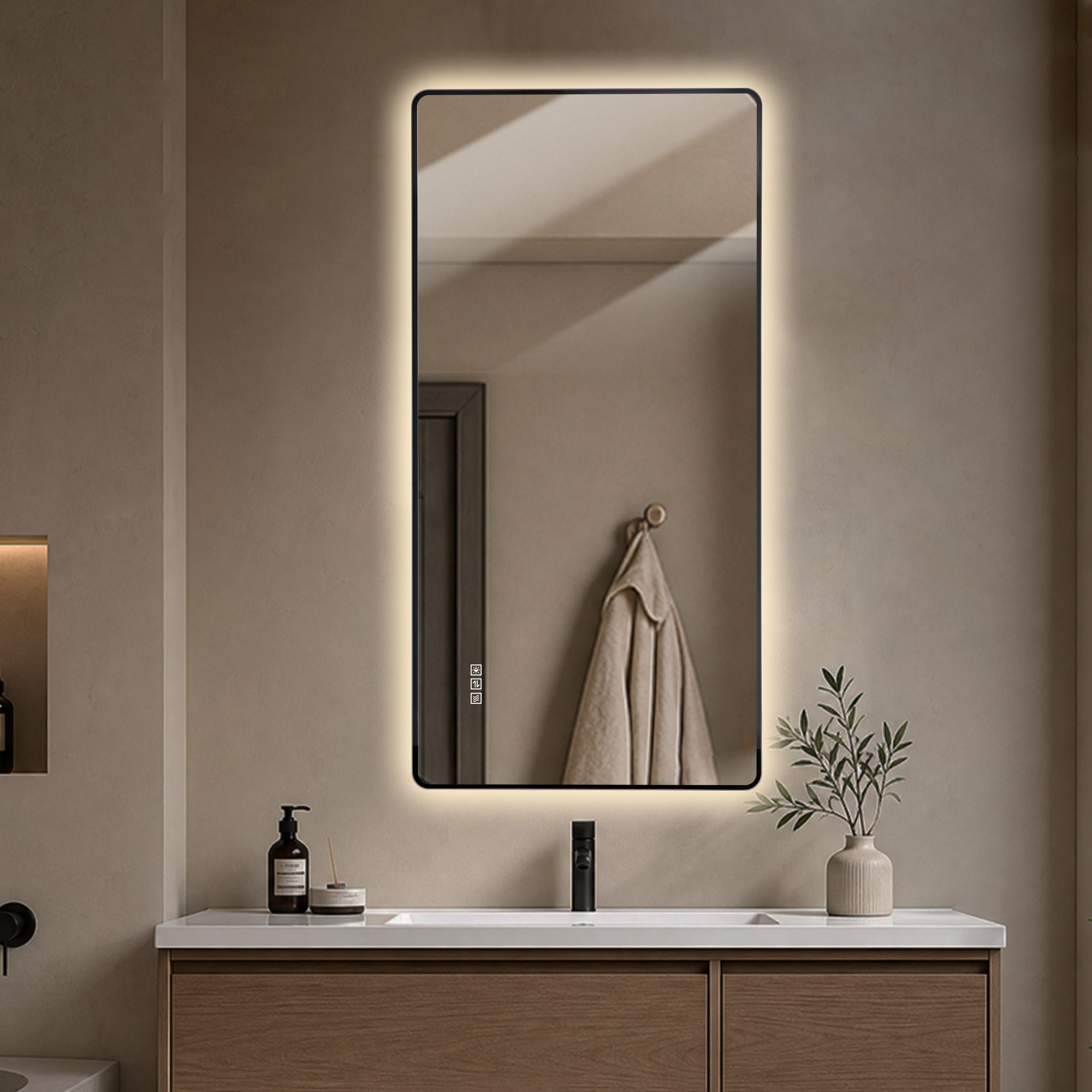 Miroir de salle de bains LED, éclairage LED, fonction anti-buée, 3 températures de couleur, intensité réglable, 120 x 60 x 3 cm, métal et verre trempé, argenté - vue 3