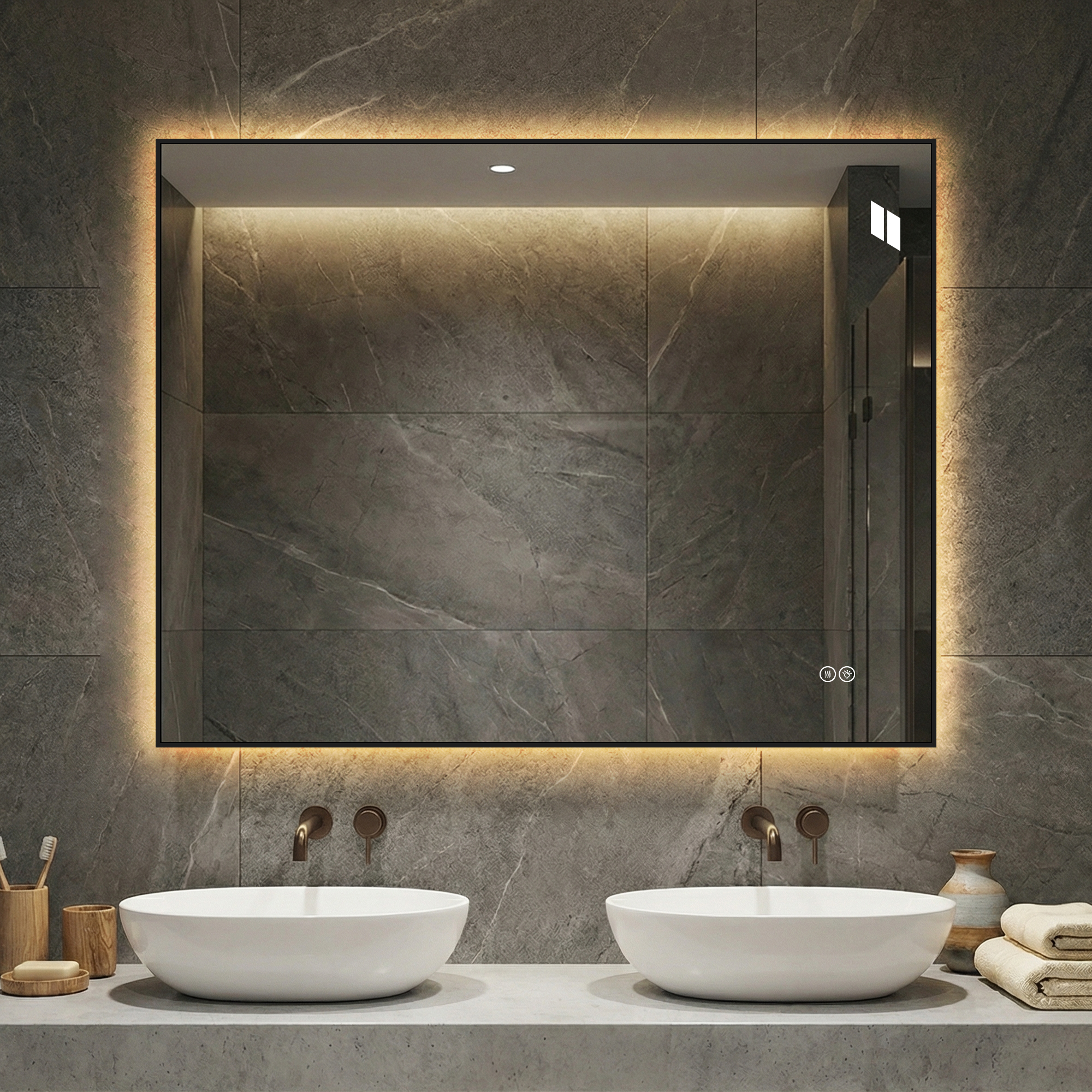 Miroir de salle de bains LED, éclairage led, intensité réglable, mousse à mémoire, 70 x 90 x 2,5 cm, verre, argenté - vue 3