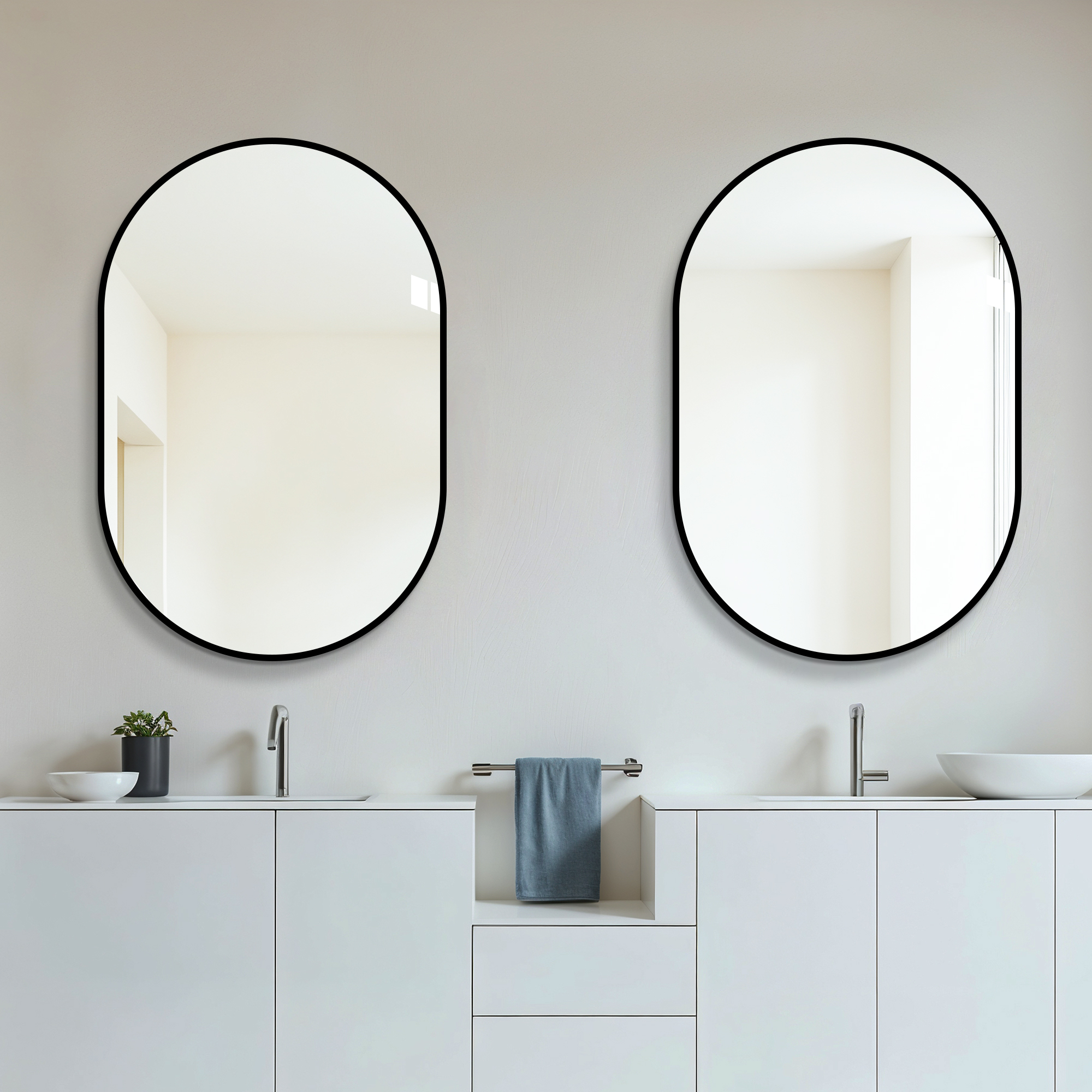 Miroir de salle de bains arche 60 x 90 cm, cadre aluminium noir, verre HD sans cuivre, film de sécurité - vue 4