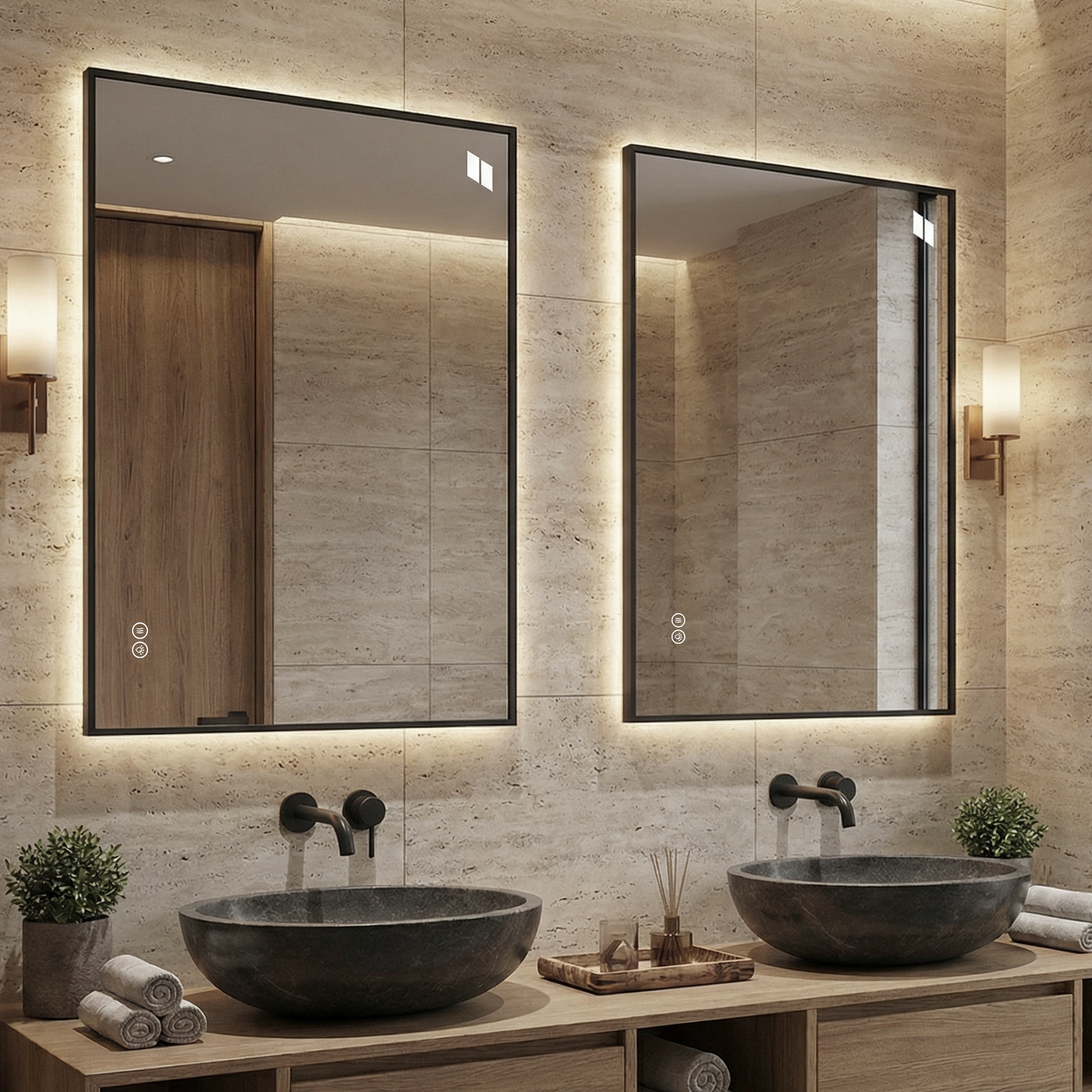 Miroir de salle de bains LED, éclairage led, intensité réglable, mousse à mémoire, 70 x 90 x 2,5 cm, verre, argenté - vue 4