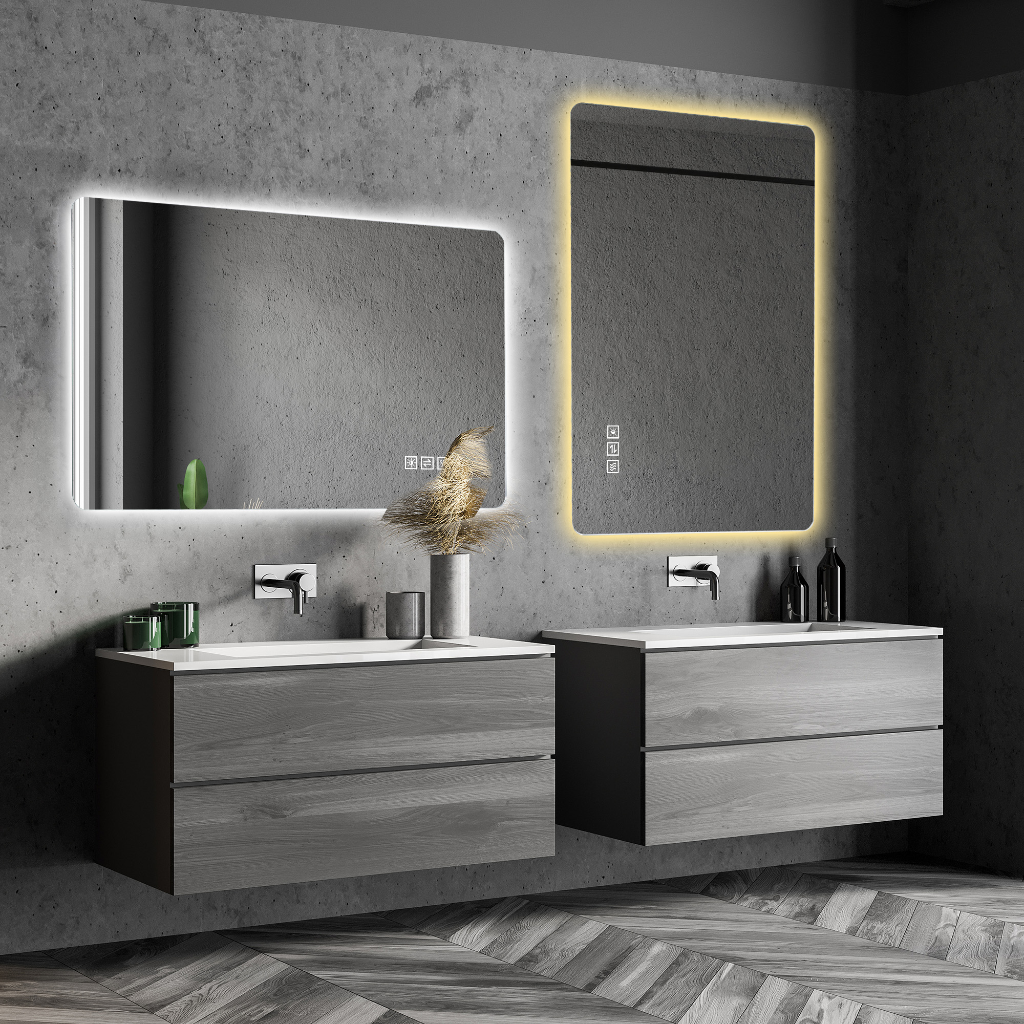 Miroir de salle de bains LED, éclairage led, intensité réglable, mousse à mémoire, 100 x 60 x 2,9 cm, verre trempé et métal, argenté - vue 5