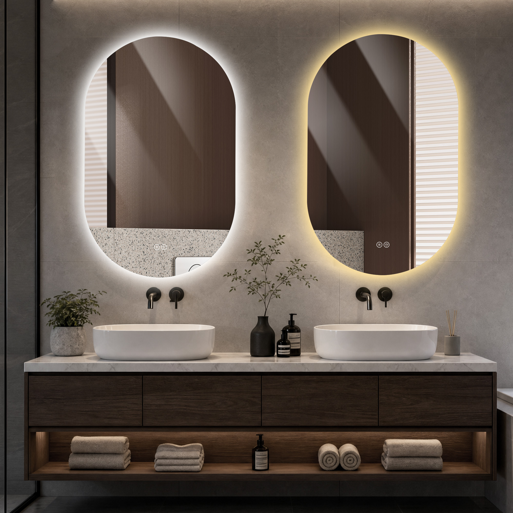 Miroir de salle de bains LED, éclairage LED, fonction anti-buée, 3 températures de couleur, intensité réglable, 80 x 50 x 3 cm, verre trempé, argenté - vue 3
