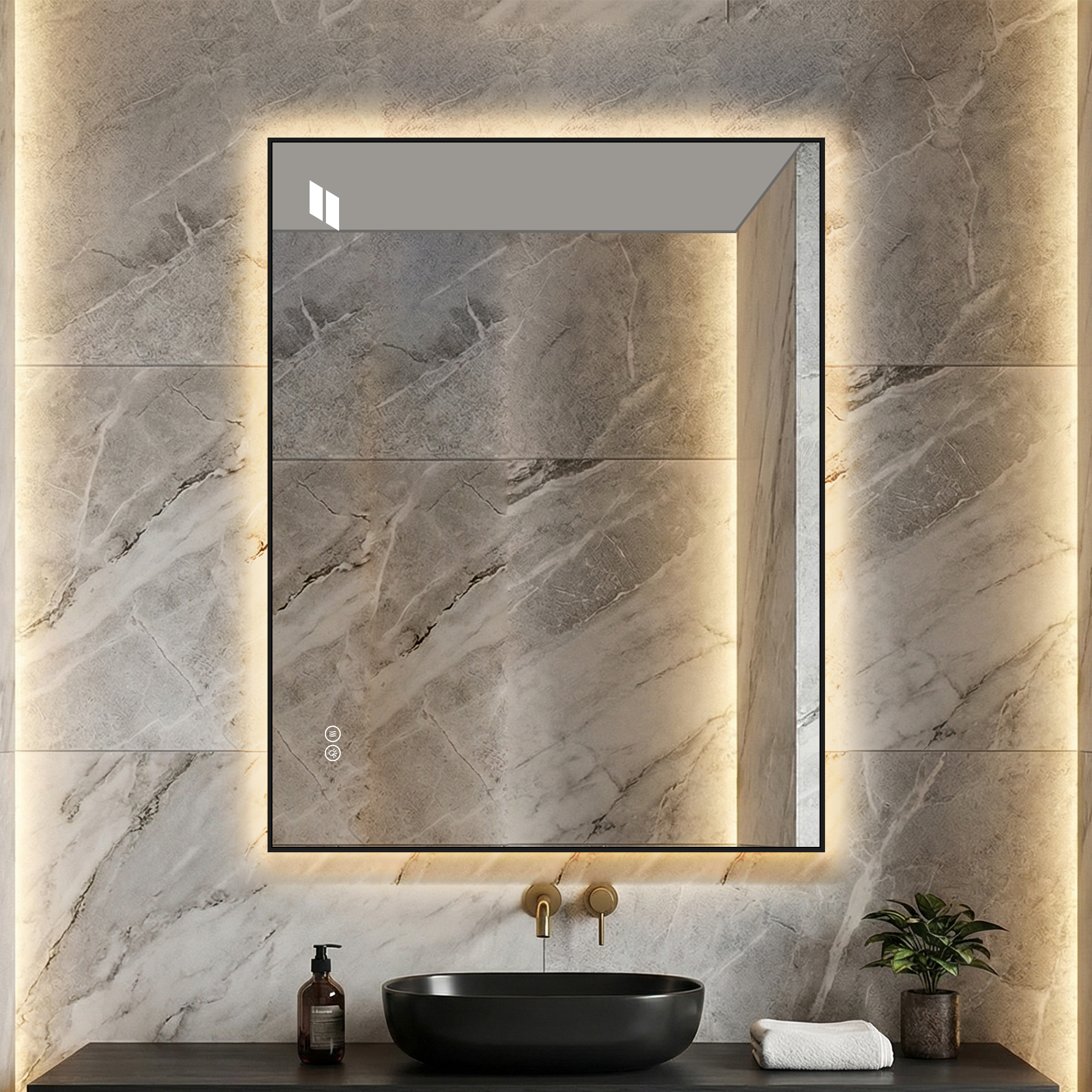 Miroir de salle de bains LED, éclairage led, intensité réglable, mousse à mémoire, 70 x 90 x 2,5 cm, verre, argenté - vue 2