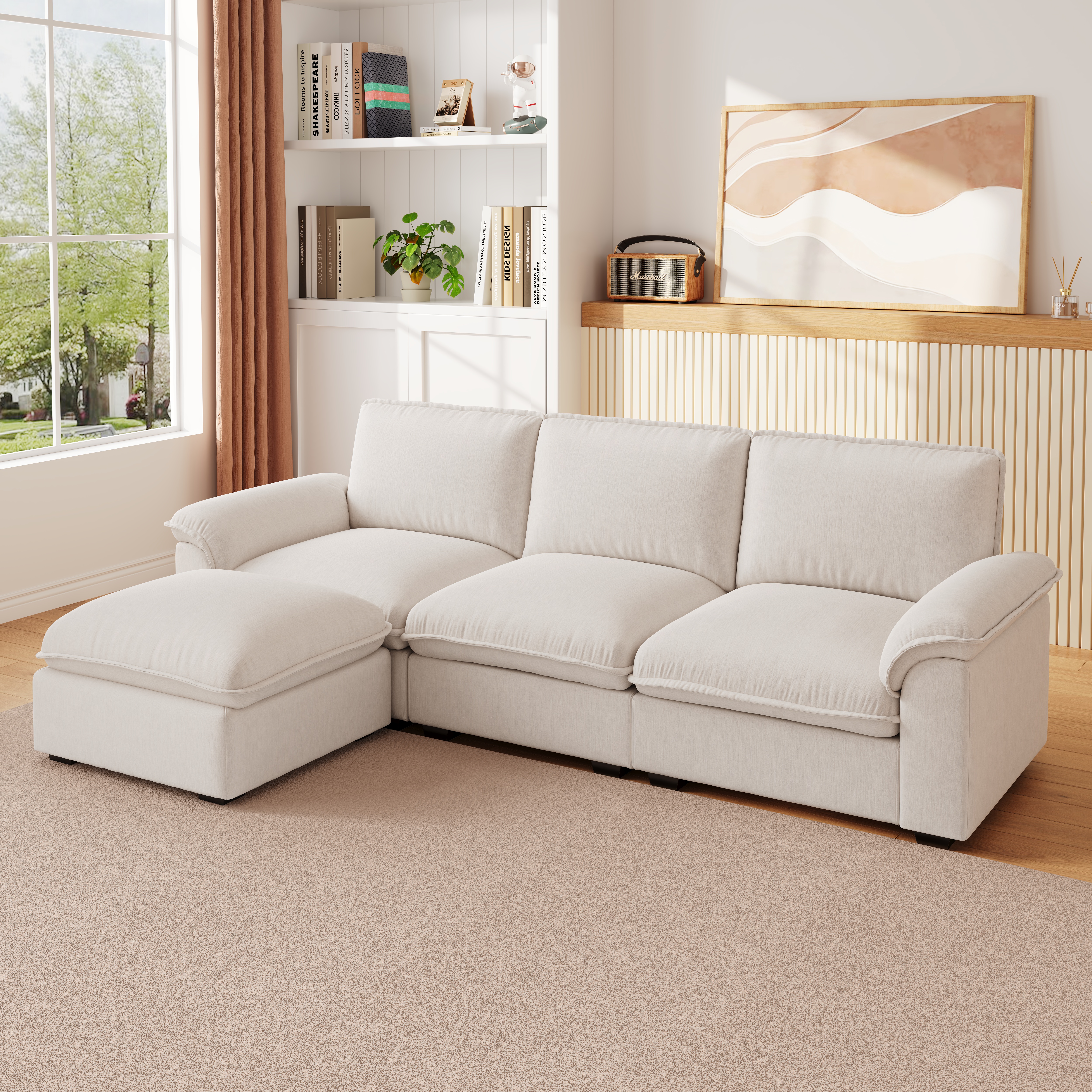 Canapé d’angle convertible en L 3 places en chenille, Beige, 257 x 128 x 90 cm - points forts 1
