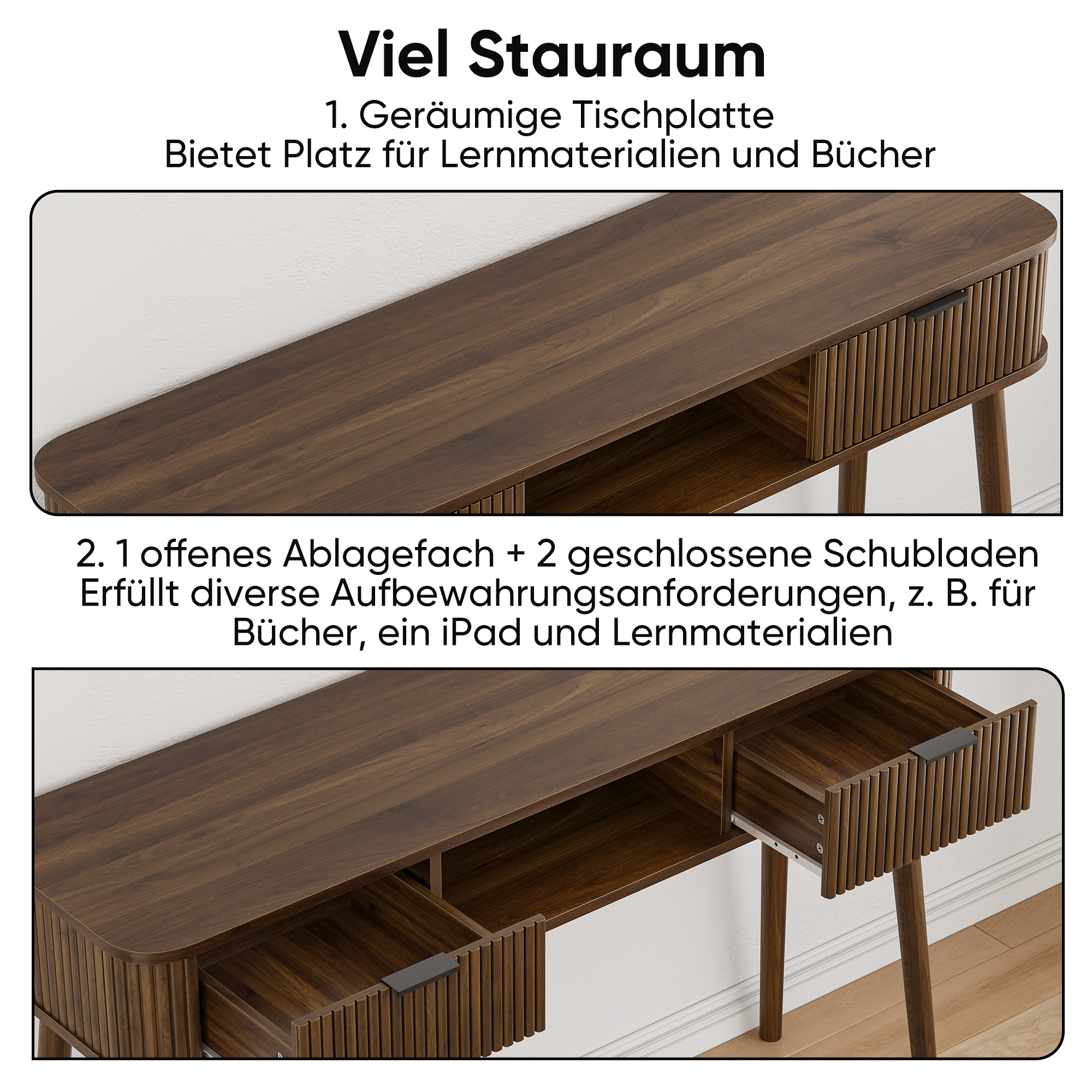 Bureau, avec tiroirs, 120 x 35 x 77,6 cm, panneaux de particules et MDF, noyer - vue 7