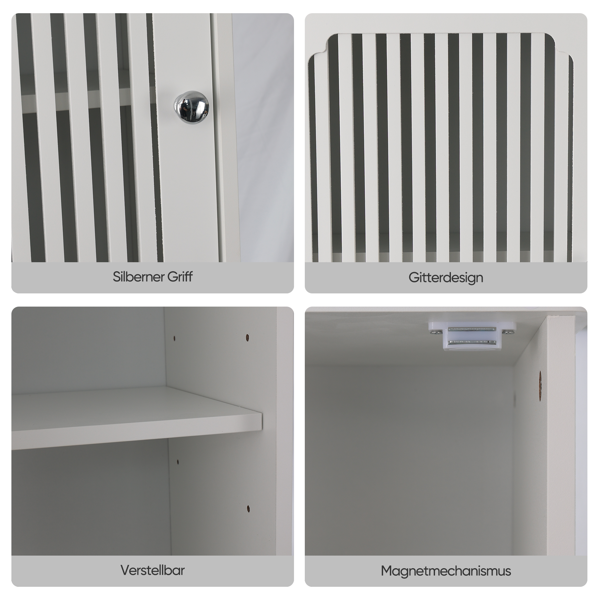 Meuble de salle de bains 36 x 30 x 163 cm, façade à lamelles, étagères réglables, MDF et panneaux de particules, Blanc - dimensions et spécifications